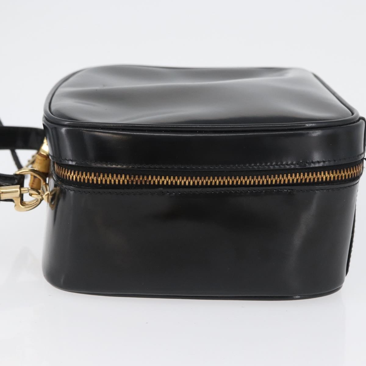 GUCCI Bamboo Vanity Hand Bag Patent leather 2way Black Gold Auth kk646