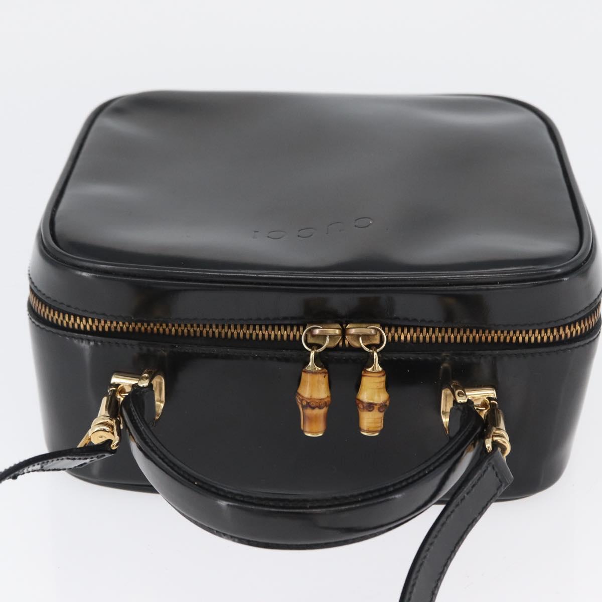 GUCCI Bamboo Vanity Hand Bag Patent leather 2way Black Gold Auth kk646