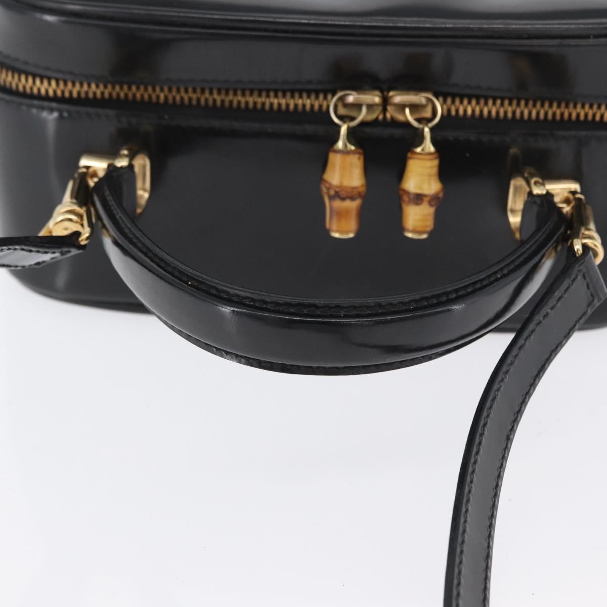 GUCCI Bamboo Vanity Hand Bag Patent leather 2way Black Gold Auth kk646