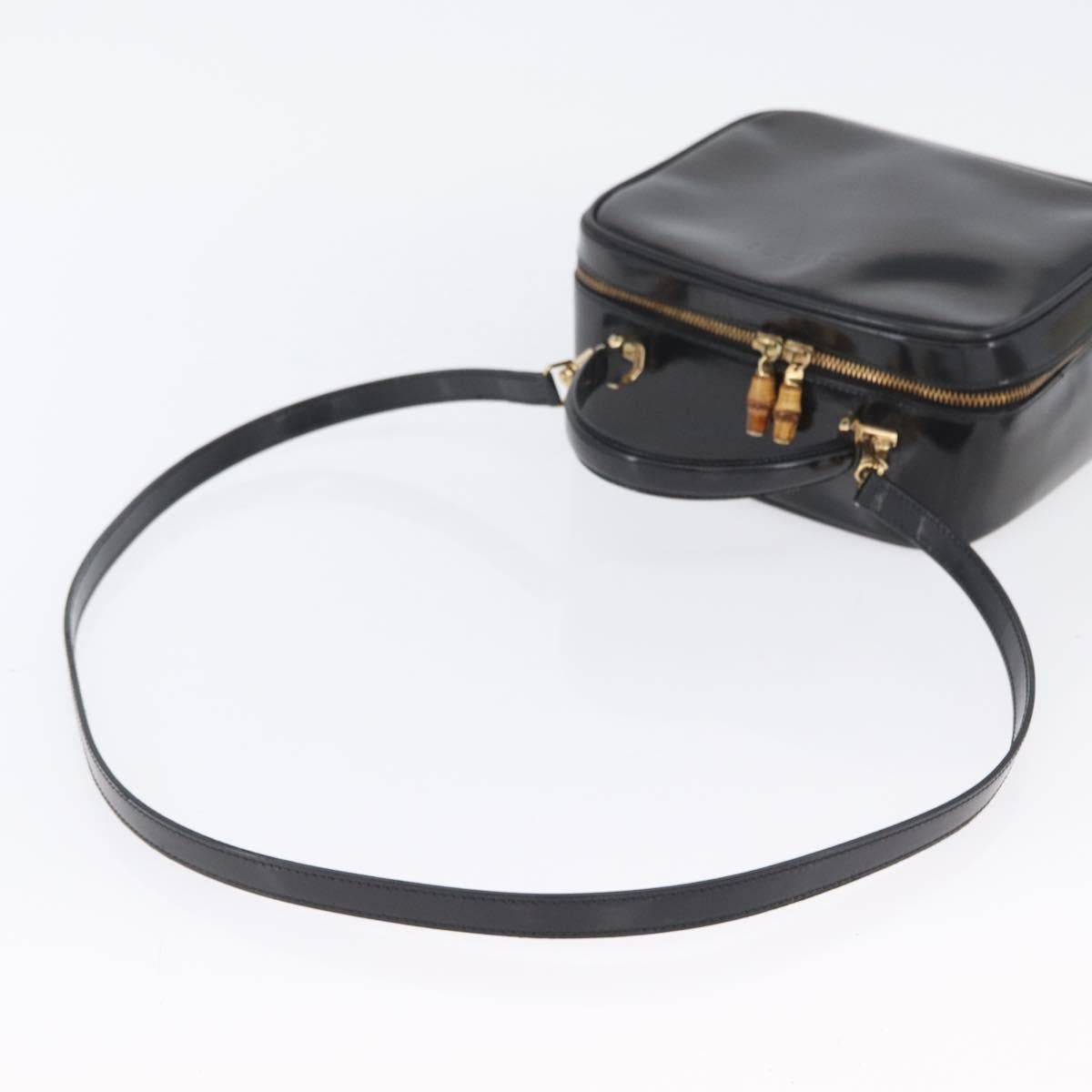 GUCCI Bamboo Vanity Hand Bag Patent leather 2way Black Gold Auth kk646