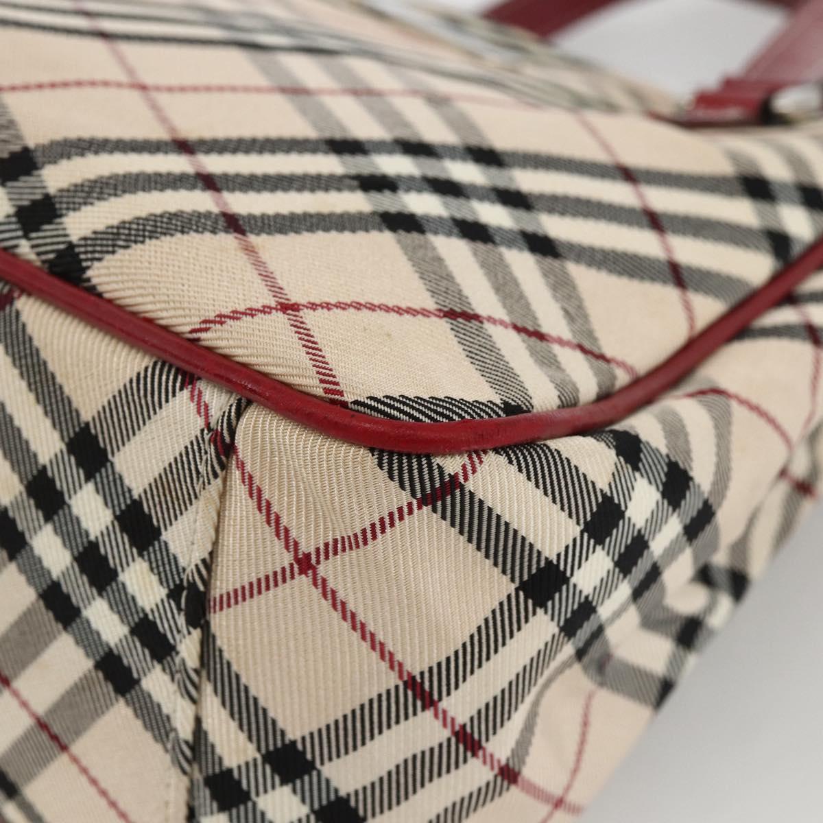BURBERRY Nova Check Black label Hand Bag Nylon Silver Beige Auth kk648