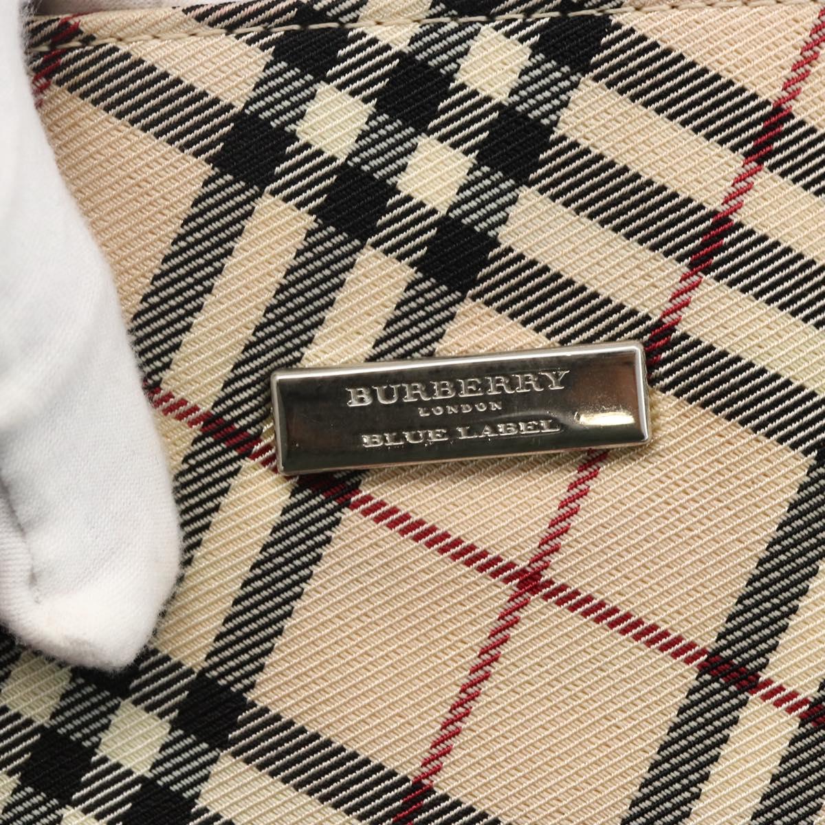 BURBERRY Nova Check Black label Hand Bag Nylon Silver Beige Auth kk648