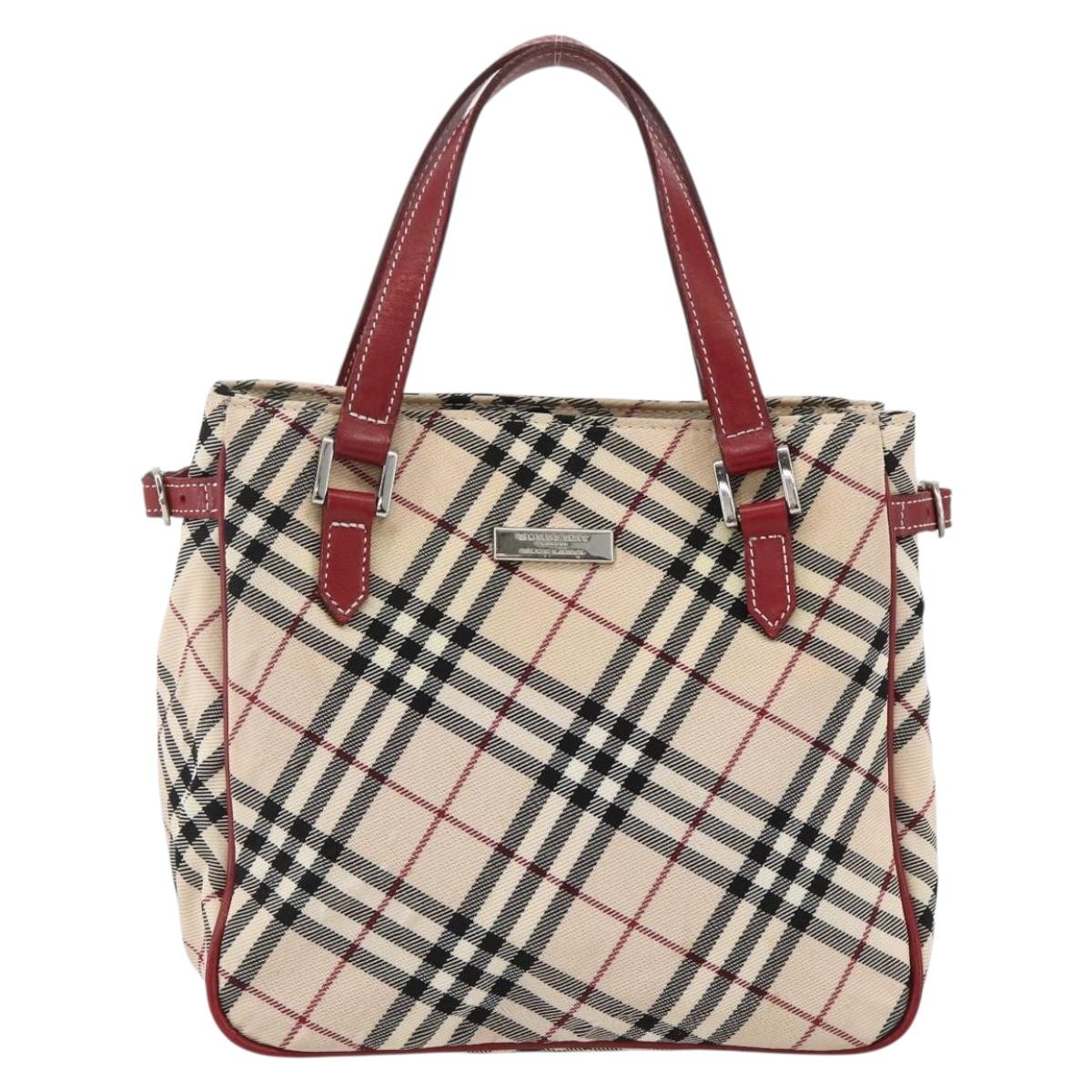 BURBERRY Nova Check Black label Hand Bag Nylon Silver Beige Auth kk648
