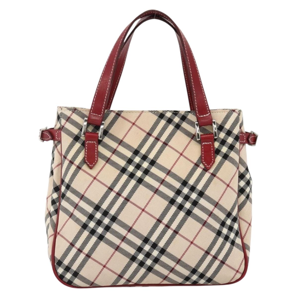 BURBERRY Nova Check Black label Hand Bag Nylon Silver Beige Auth kk648