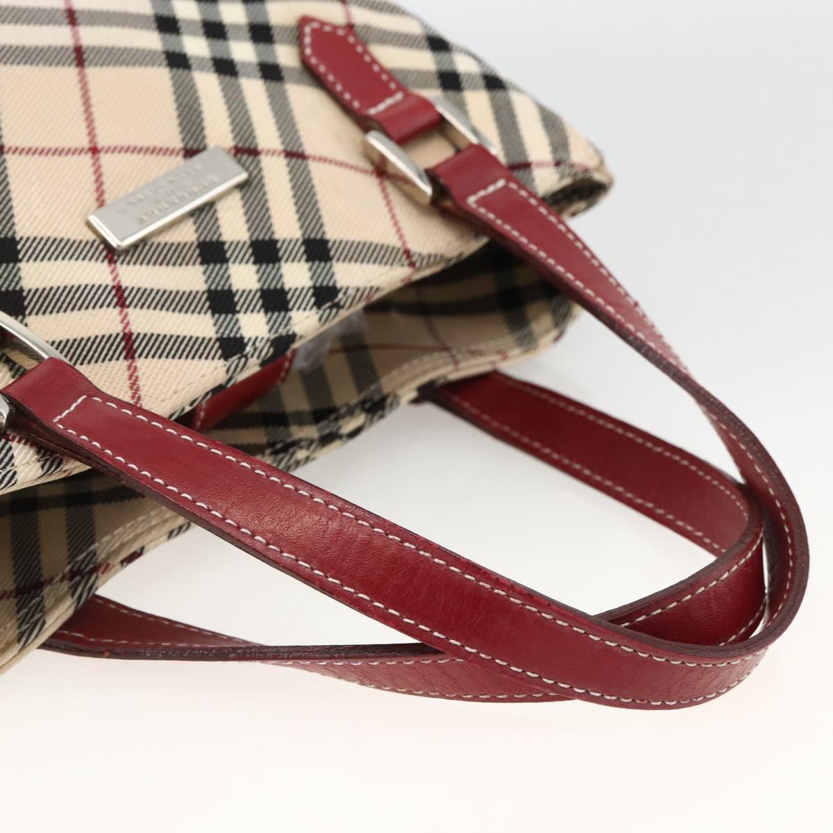 BURBERRY Nova Check Black label Hand Bag Nylon Silver Beige Auth kk648