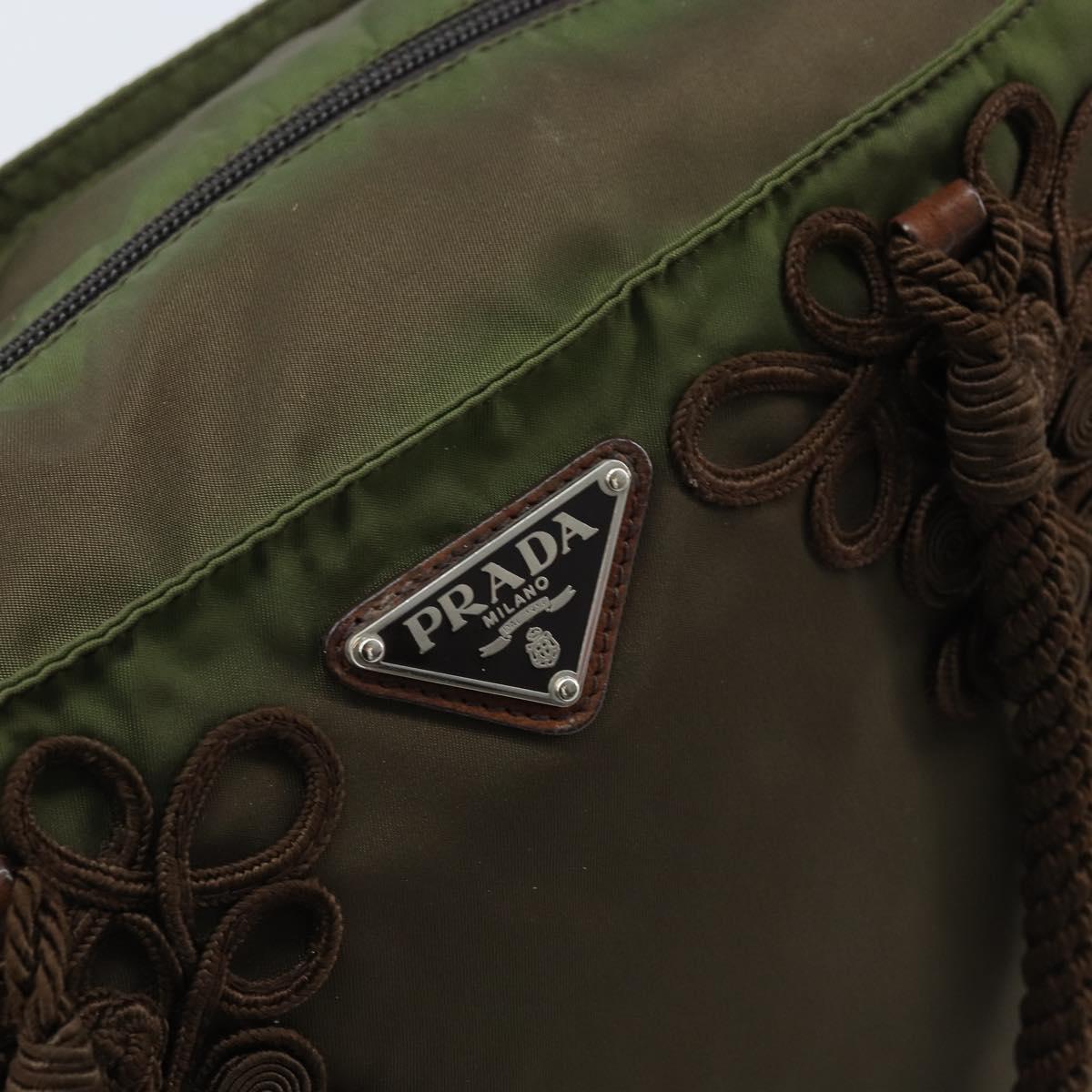 PRADA Tote Bag Nylon Green Silver Auth kk649