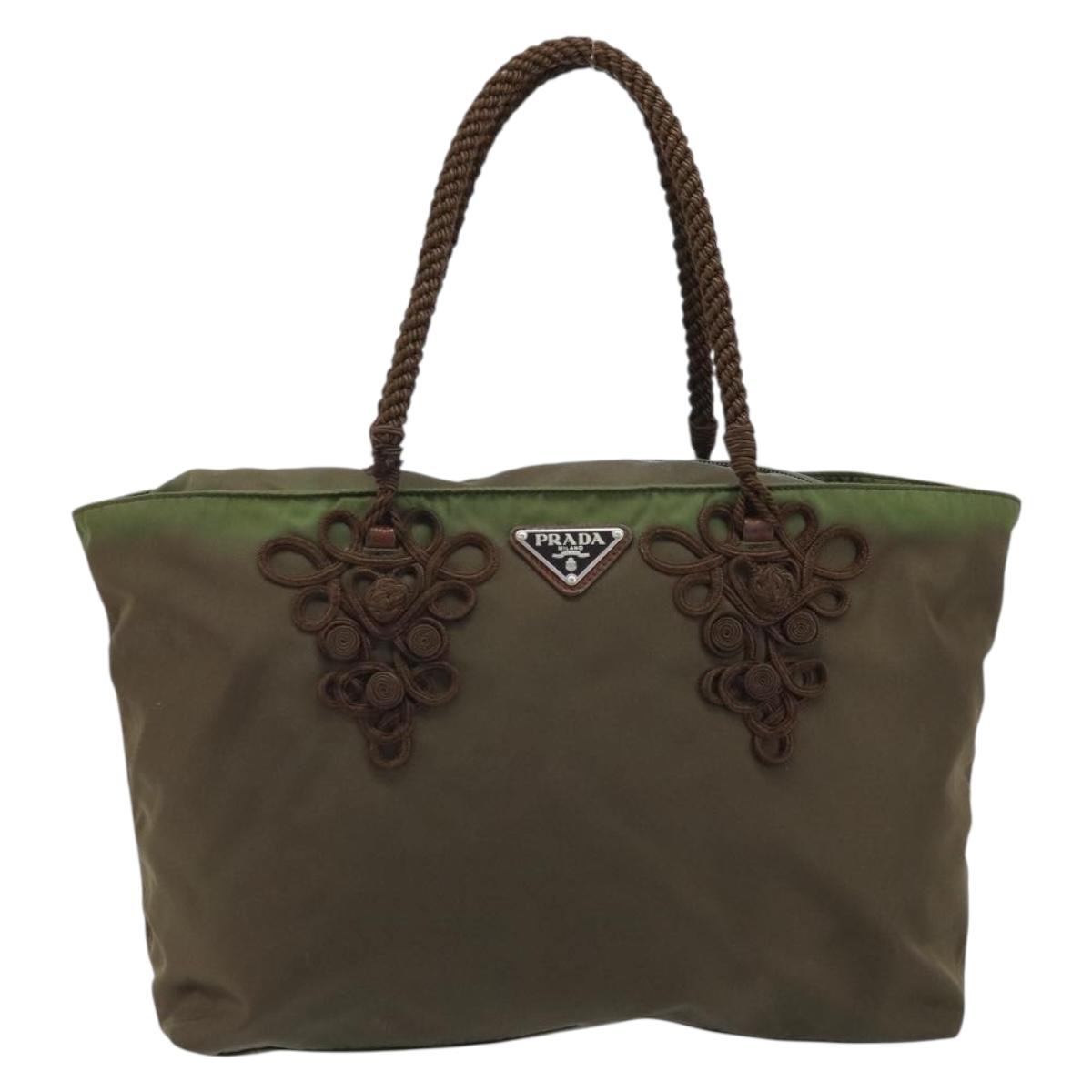 PRADA Tote Bag Nylon Green Silver Auth kk649