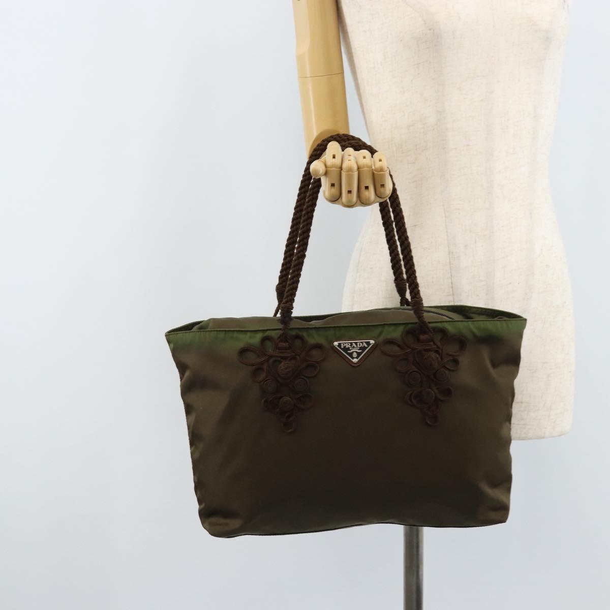PRADA Tote Bag Nylon Green Silver Auth kk649