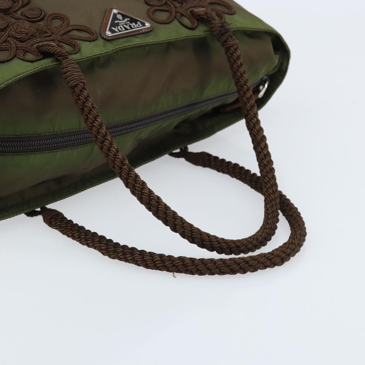 PRADA Tote Bag Nylon Green Silver Auth kk649