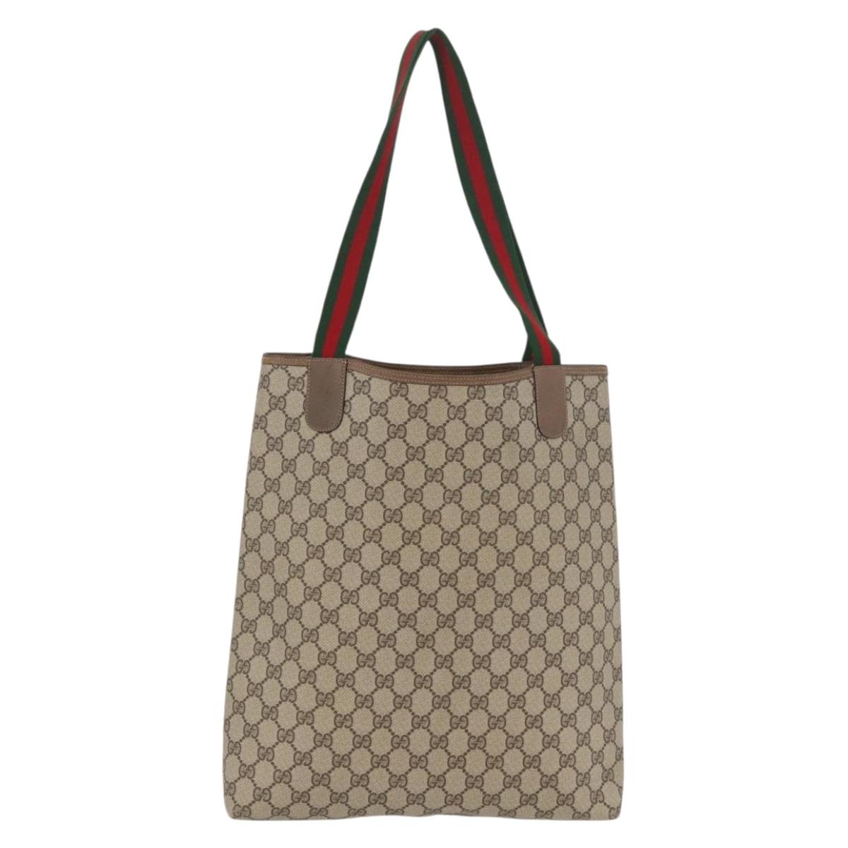 GUCCI GG Supreme Web Sherry Line Tote Bag PVC Beige Red 39 02 003 Auth kk650A