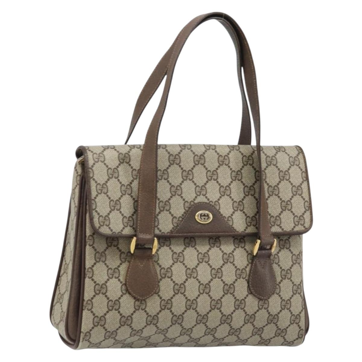 GUCCI GG Supreme Hand Bag PVC Gold Beige 116 02 080 Auth kk651