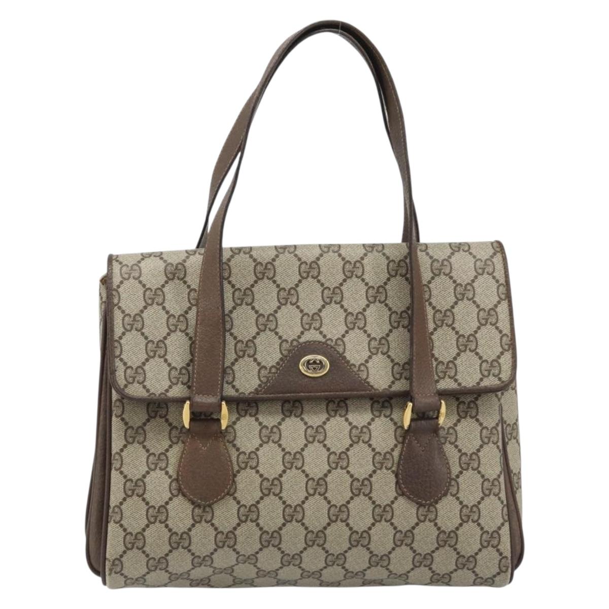 GUCCI GG Supreme Hand Bag PVC Gold Beige 116 02 080 Auth kk651