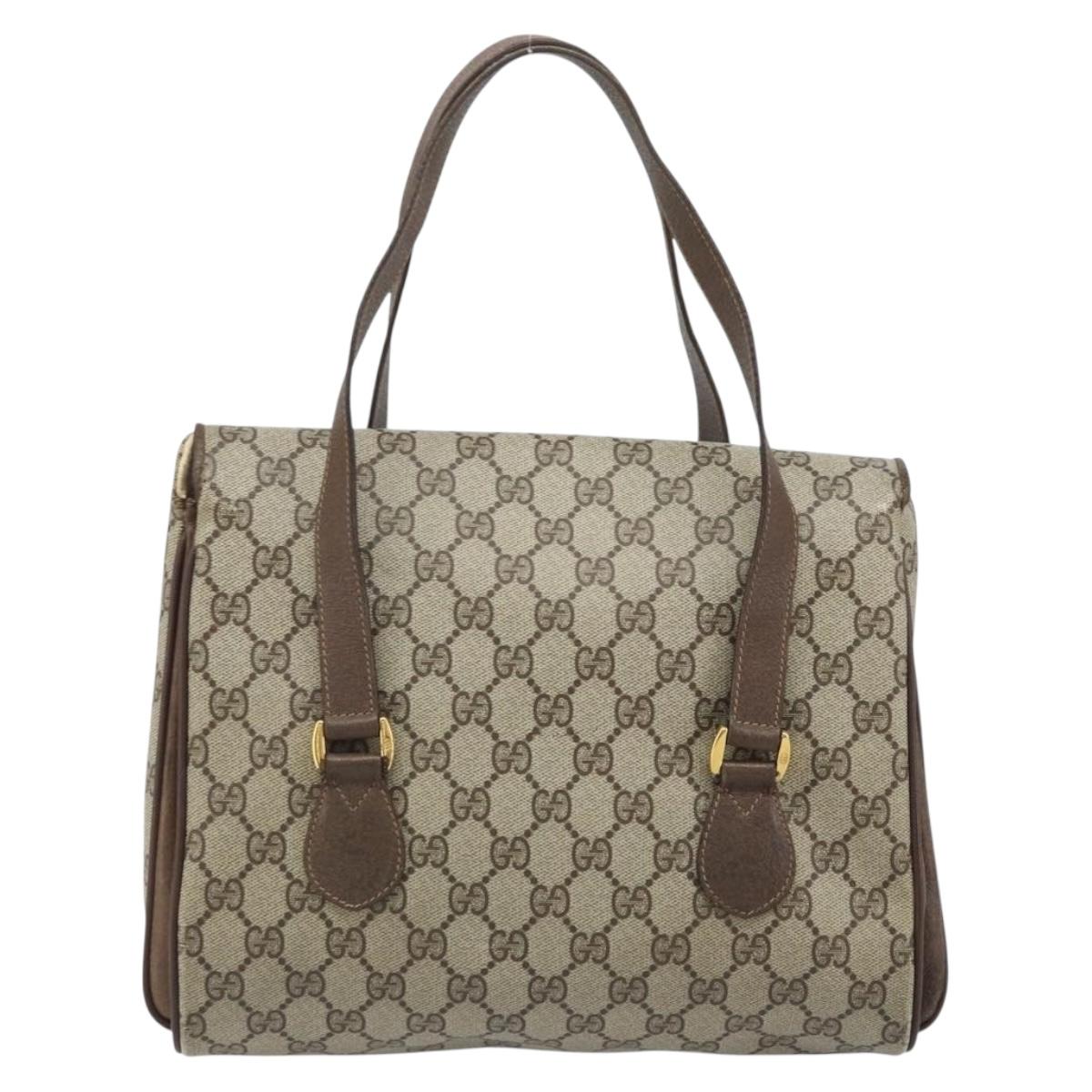 GUCCI GG Supreme Hand Bag PVC Gold Beige 116 02 080 Auth kk651