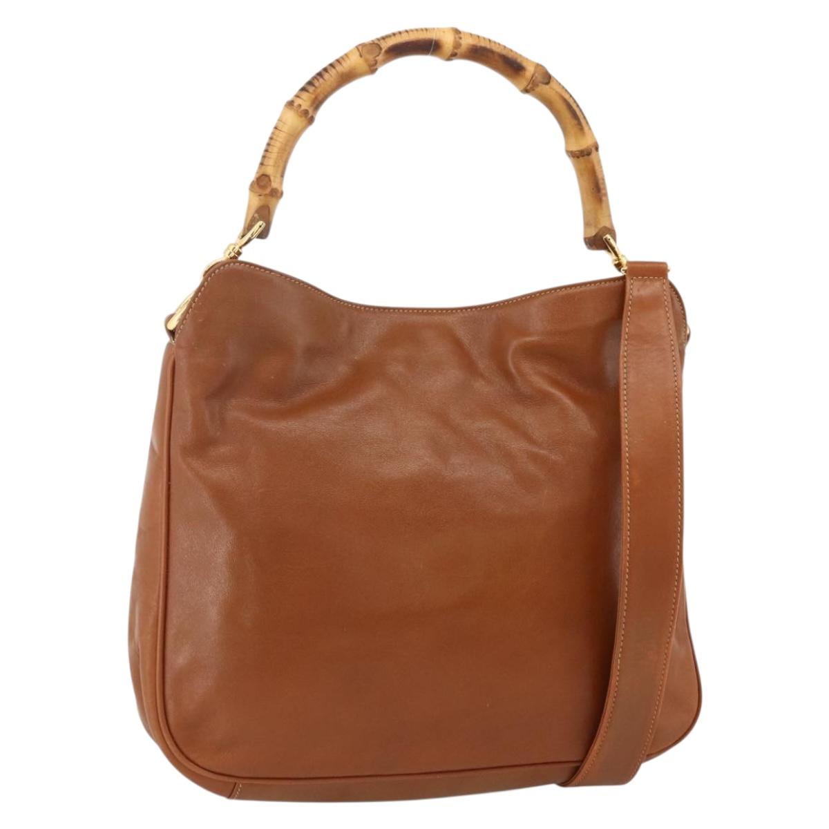 GUCCI Bamboo Shoulder Bag Leather 2way Brown Gold 001 0166 1638 Auth kk652