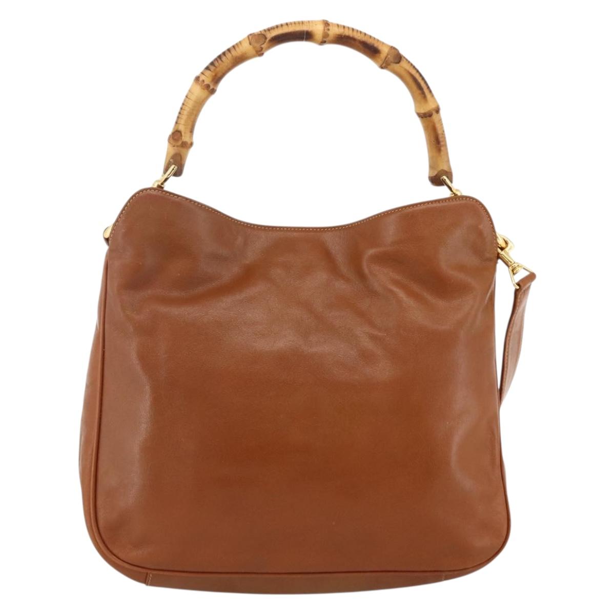 GUCCI Bamboo Shoulder Bag Leather 2way Brown Gold 001 0166 1638 Auth kk652