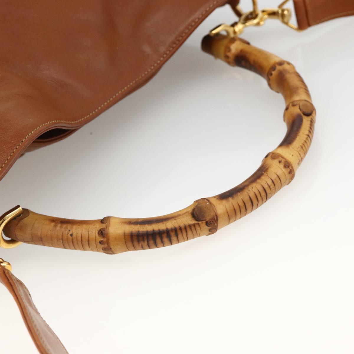 GUCCI Bamboo Shoulder Bag Leather 2way Brown Gold 001 0166 1638 Auth kk652