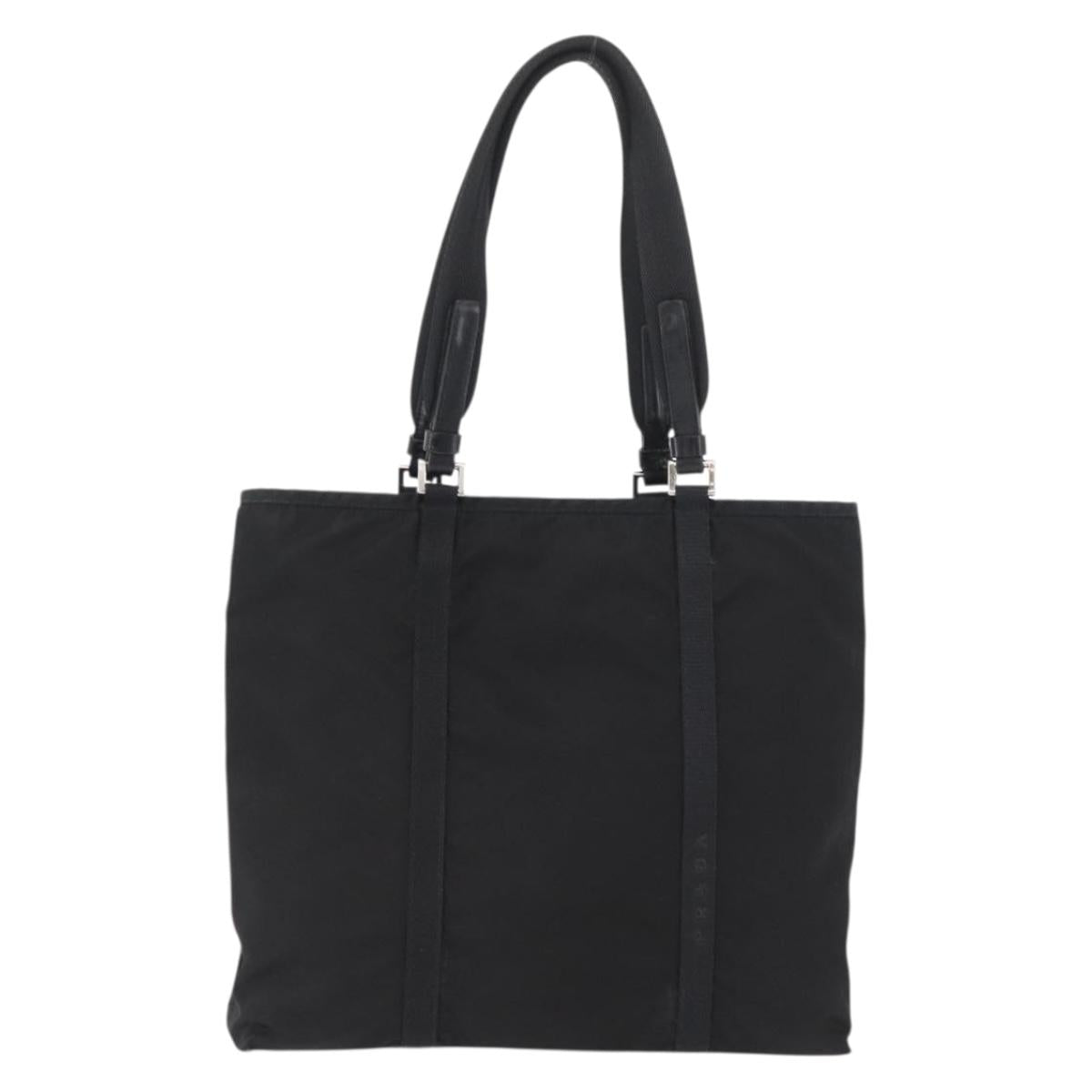 PRADA Tote Bag Nylon Black Silver Auth kk655