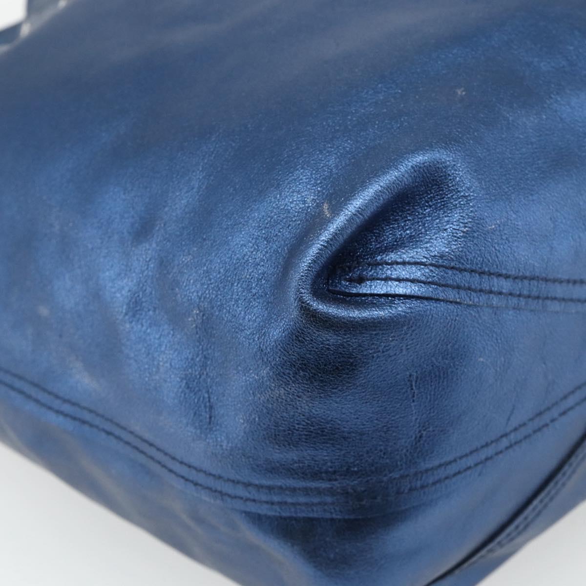 TIFFANY&Co. Tote Bag Leather Blue Silver Auth kk660A