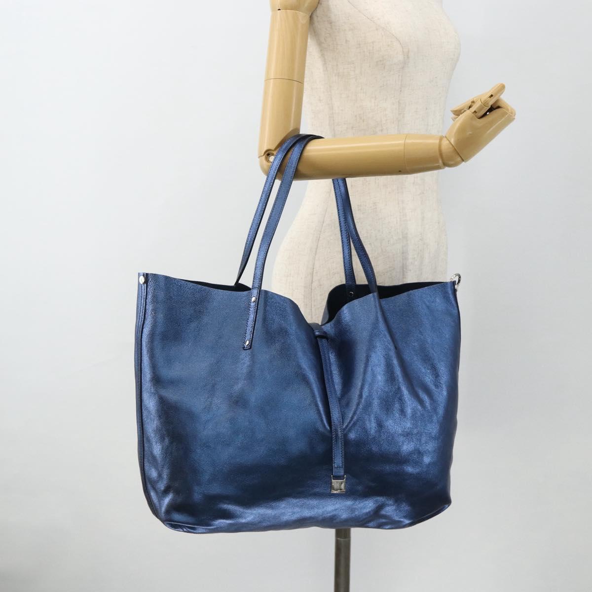 TIFFANY&Co. Tote Bag Leather Blue Silver Auth kk660A