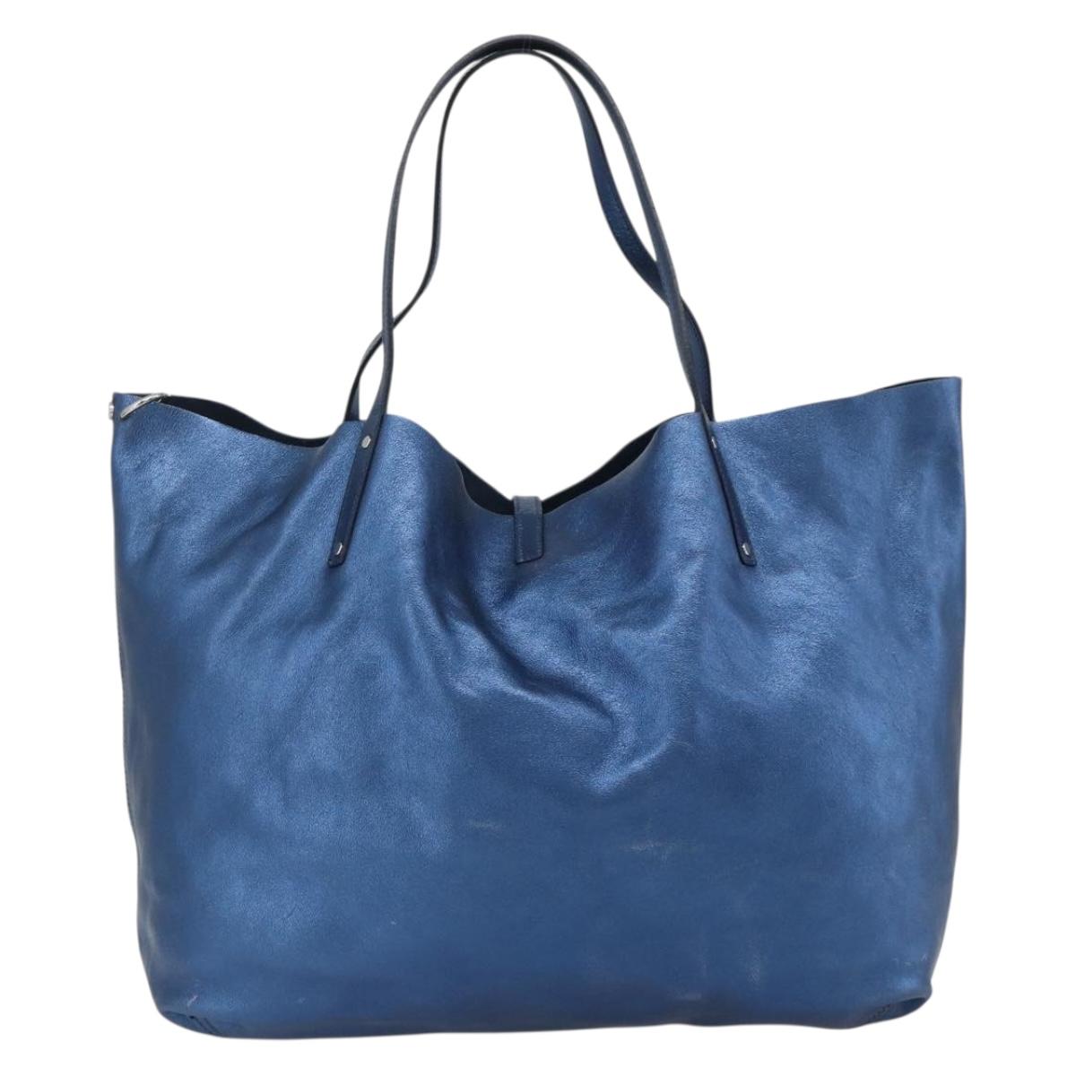 TIFFANY&Co. Tote Bag Leather Blue Silver Auth kk660A