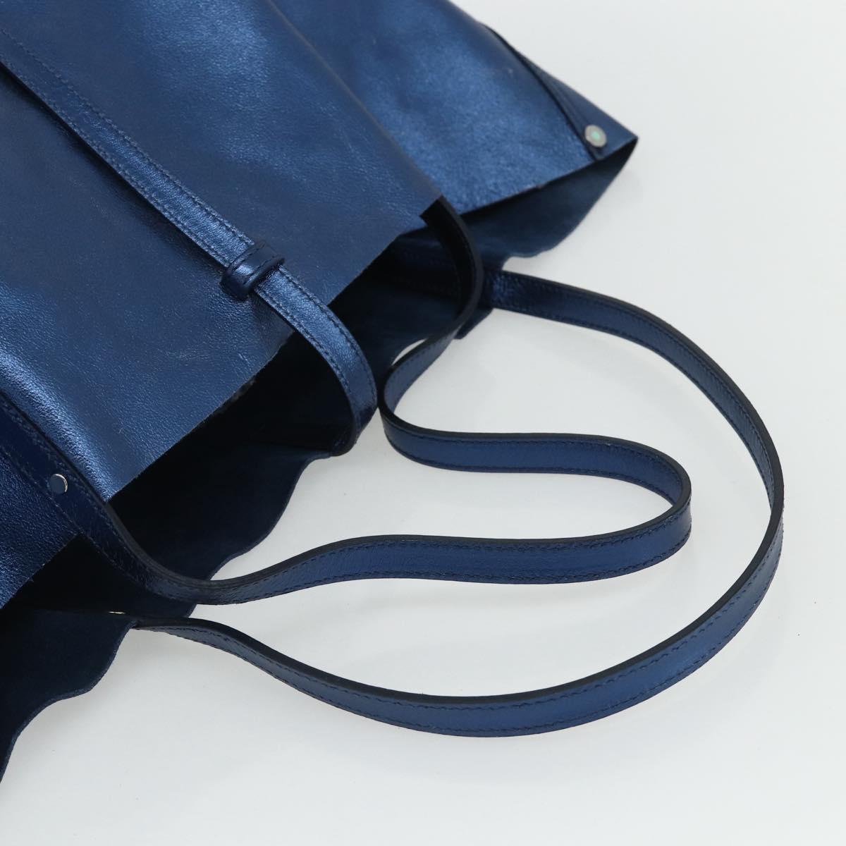TIFFANY&Co. Tote Bag Leather Blue Silver Auth kk660A