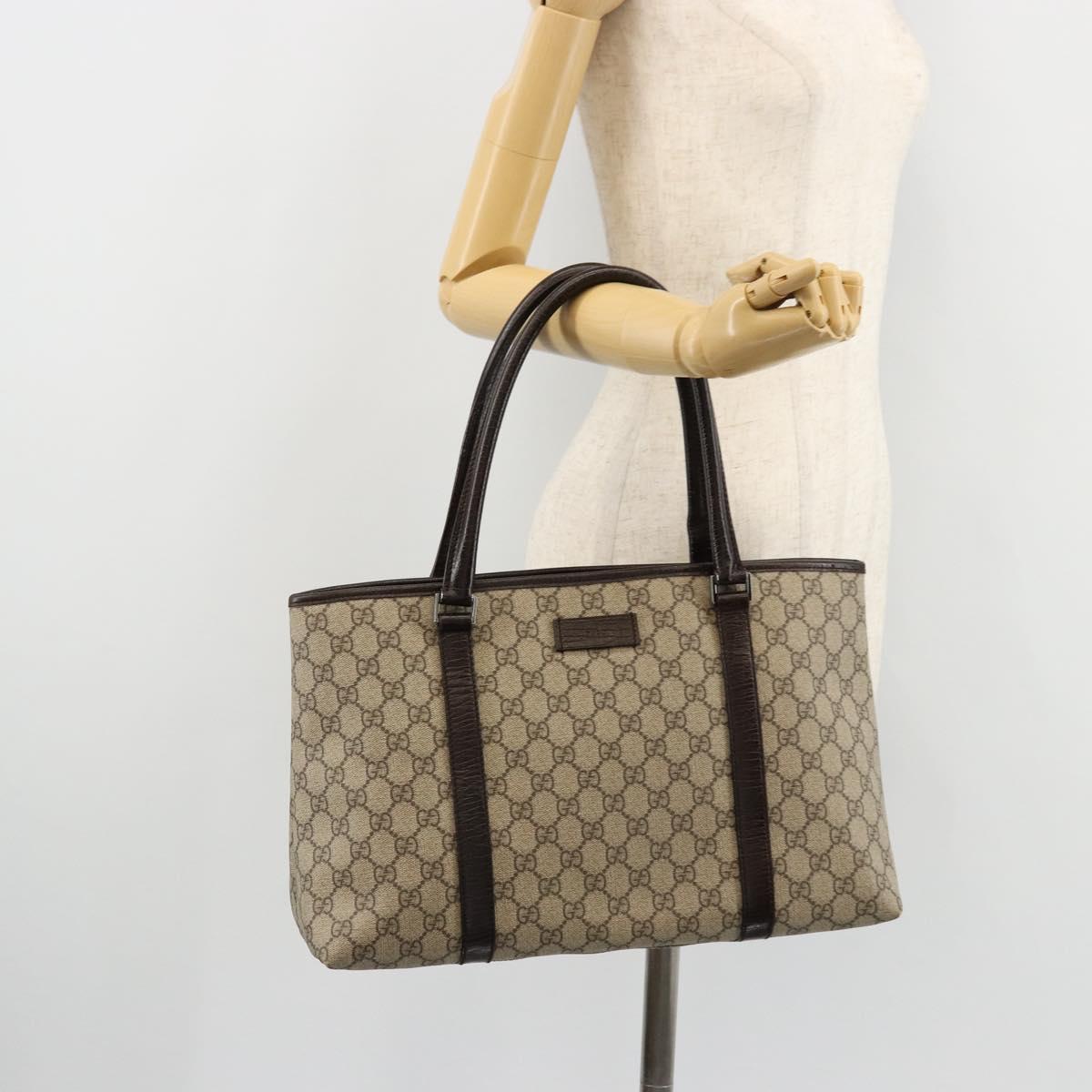 GUCCI GG Supreme Tote Bag PVC Beige Silver 114595 Auth kk671