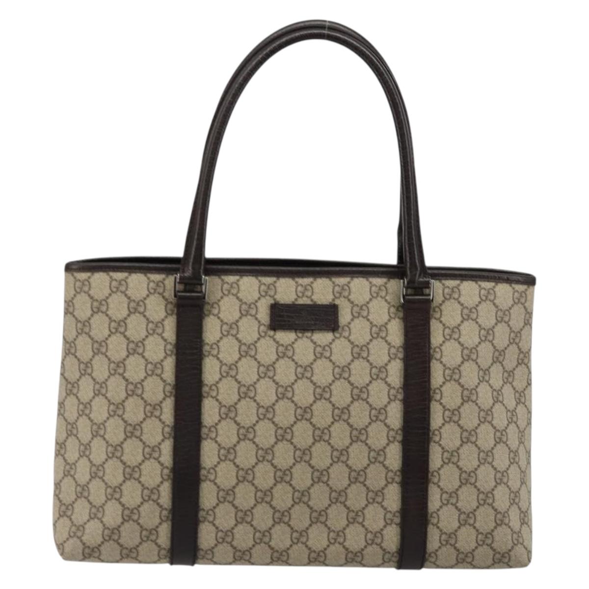 GUCCI GG Supreme Tote Bag PVC Beige Silver 114595 Auth kk671