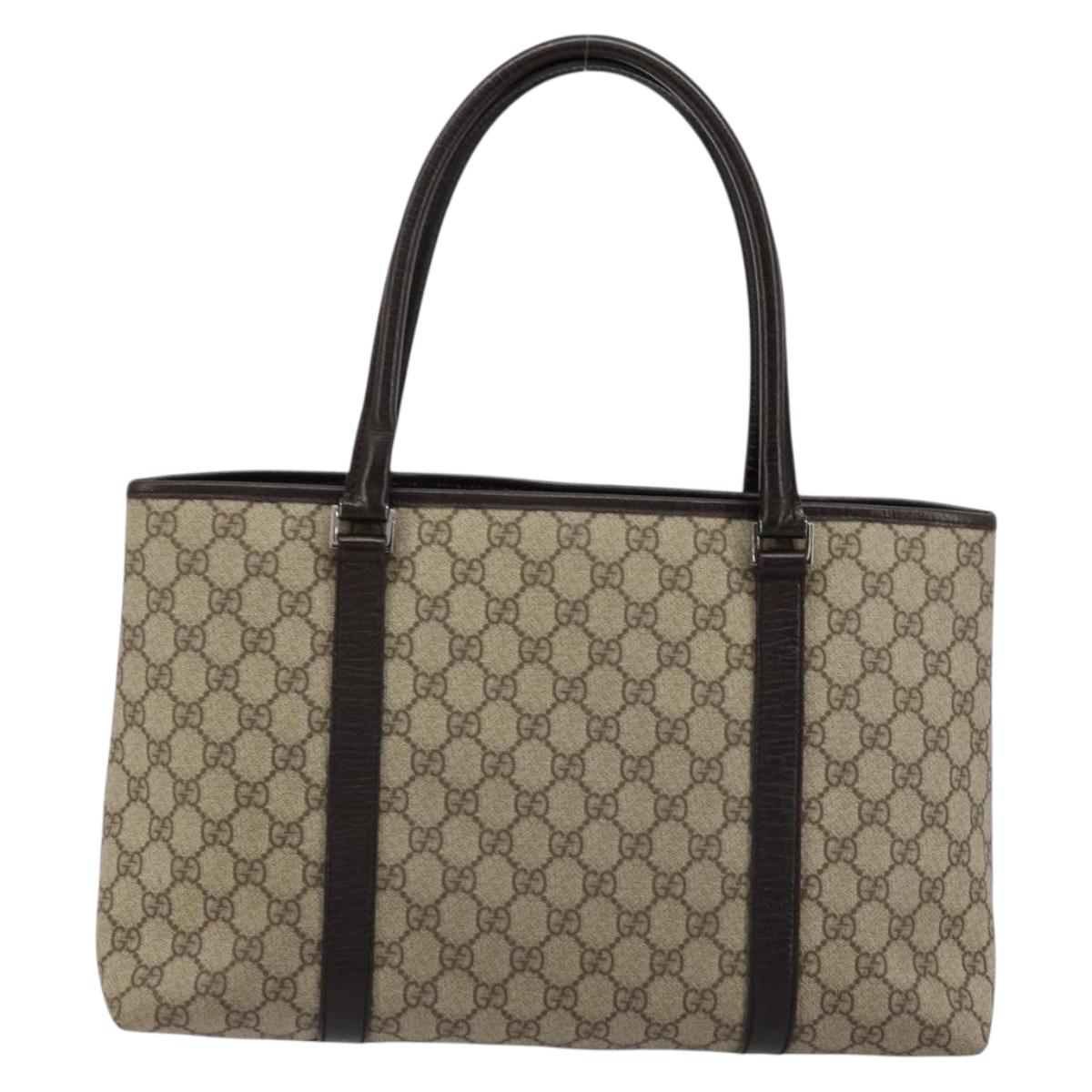 GUCCI GG Supreme Tote Bag PVC Beige Silver 114595 Auth kk671