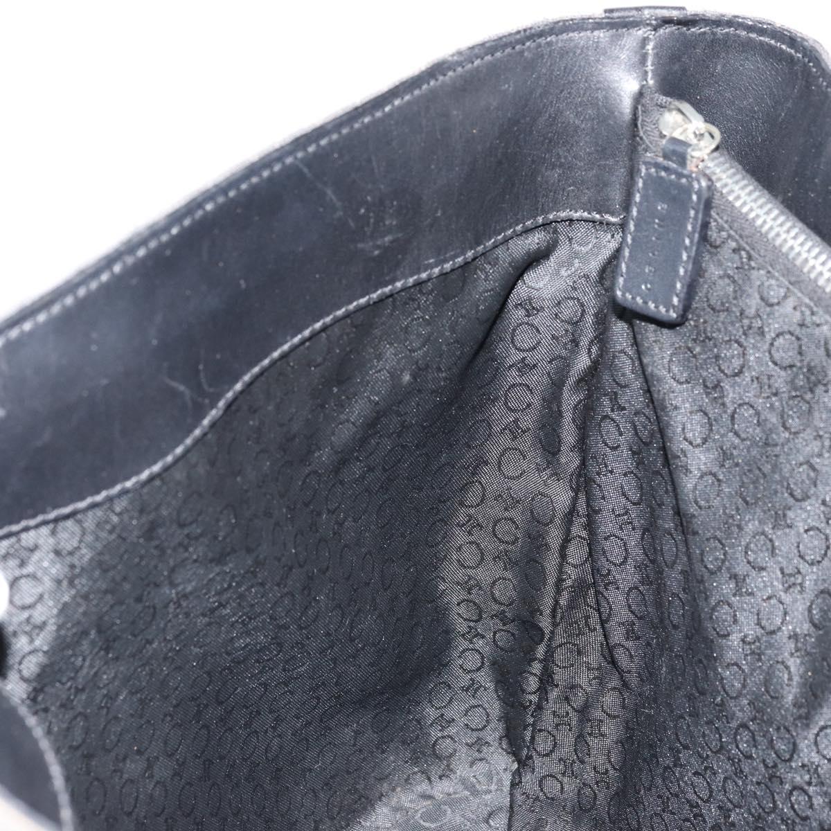 CELINE C Macadam Canvas Tote Bag Black Silver Auth kk672