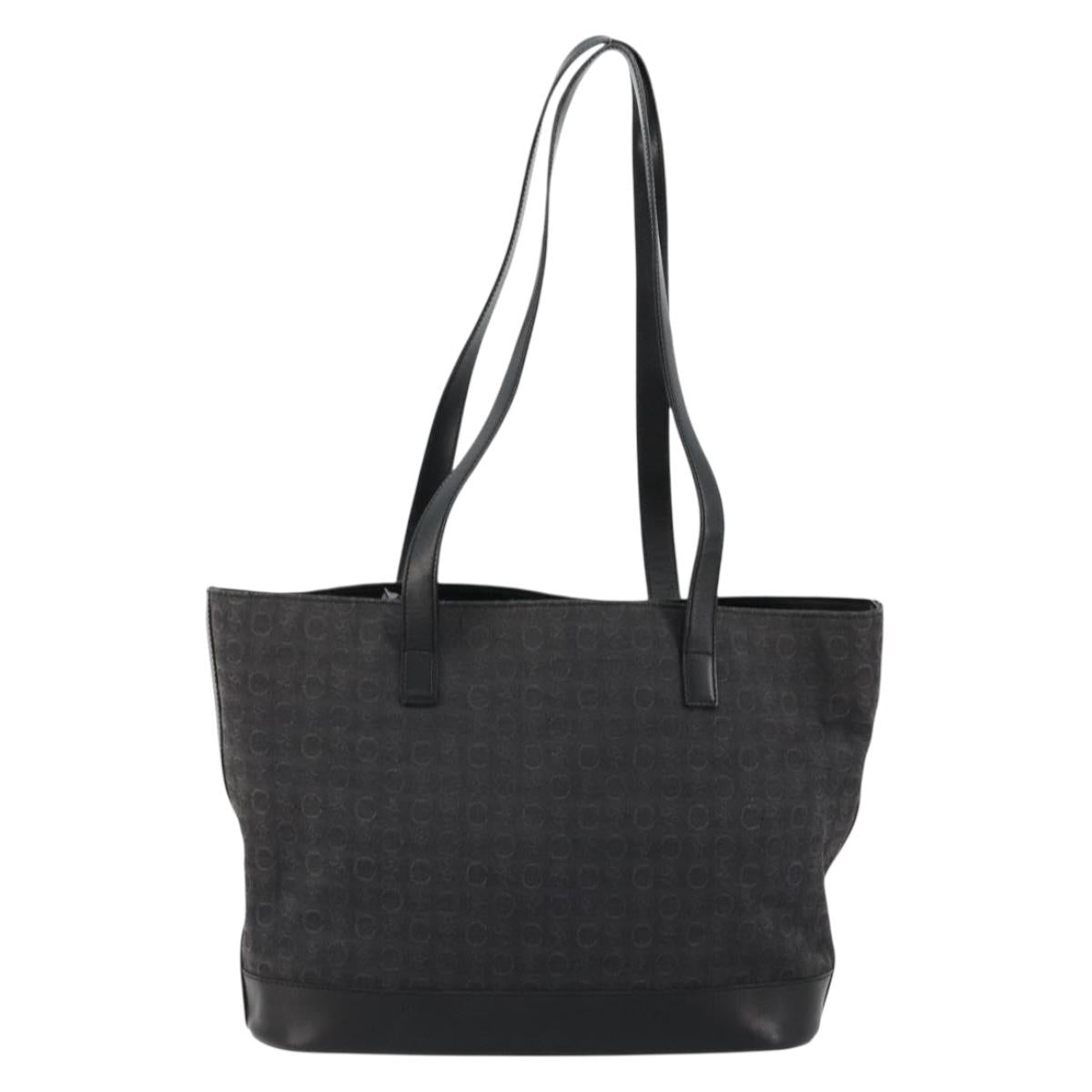 CELINE C Macadam Canvas Tote Bag Black Silver Auth kk672
