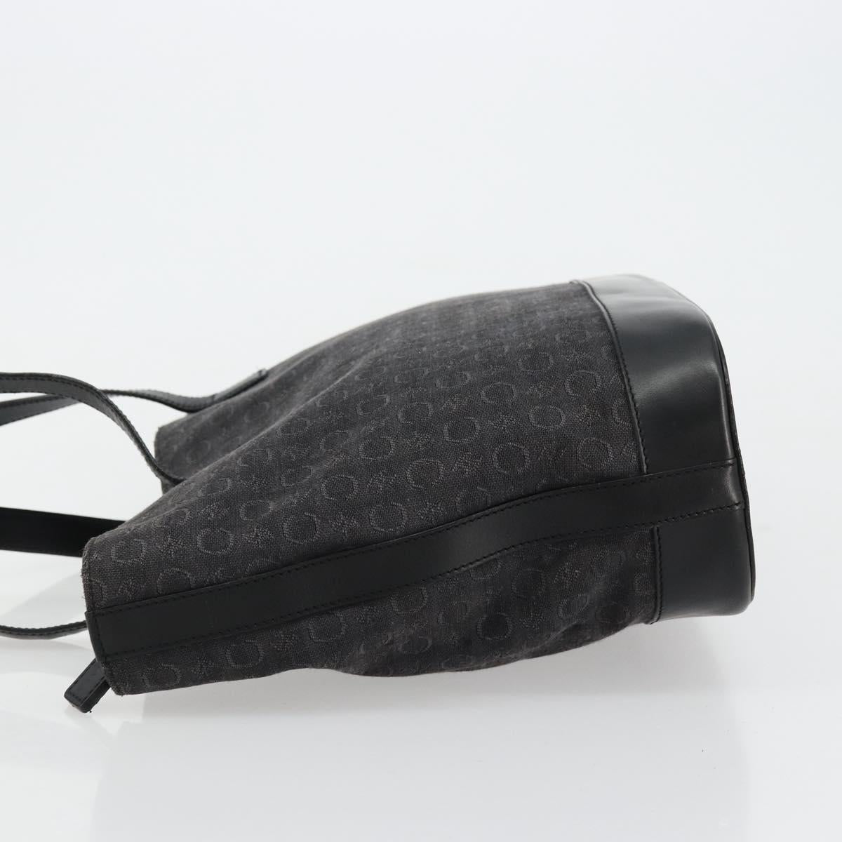 CELINE C Macadam Canvas Tote Bag Black Silver Auth kk672