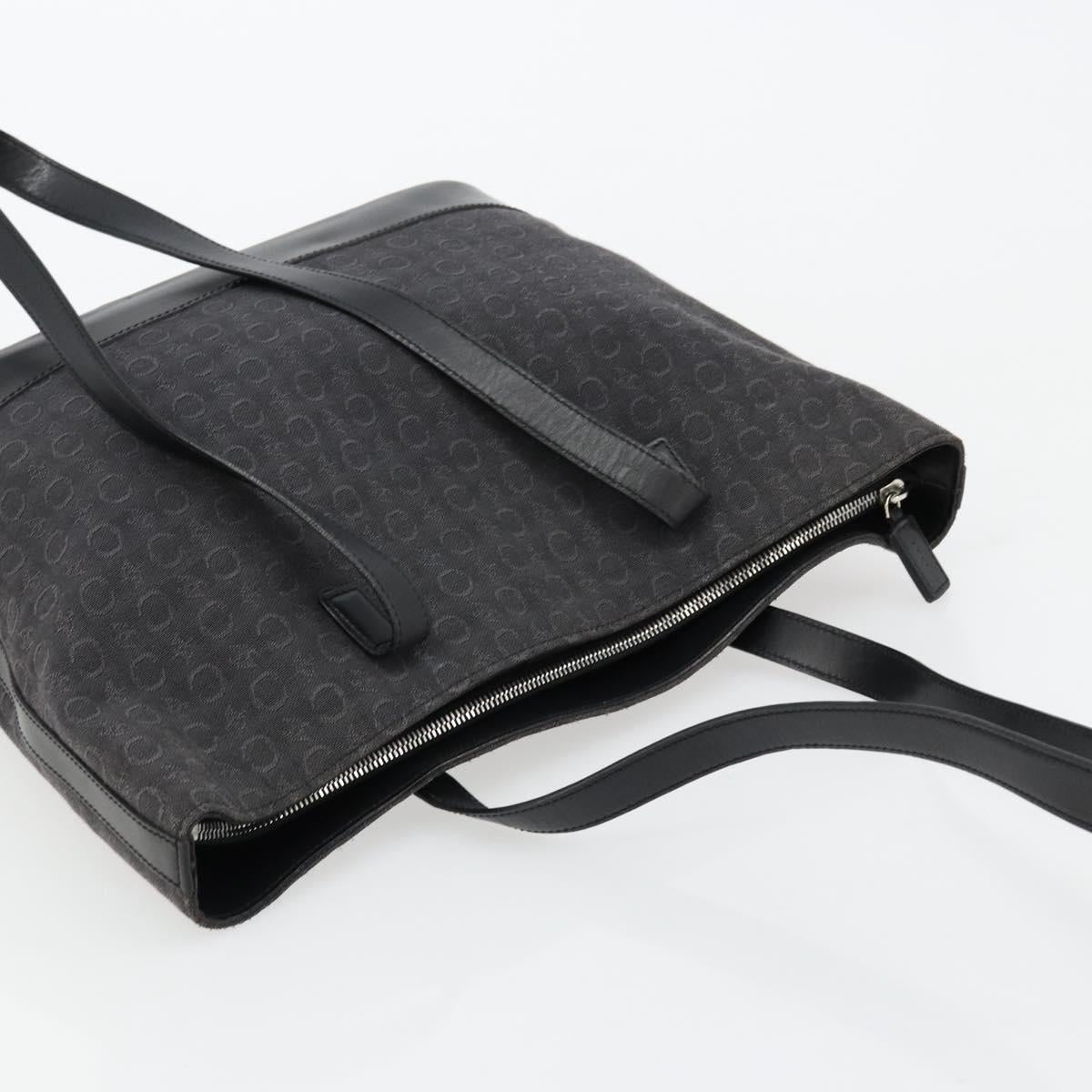 CELINE C Macadam Canvas Tote Bag Black Silver Auth kk672
