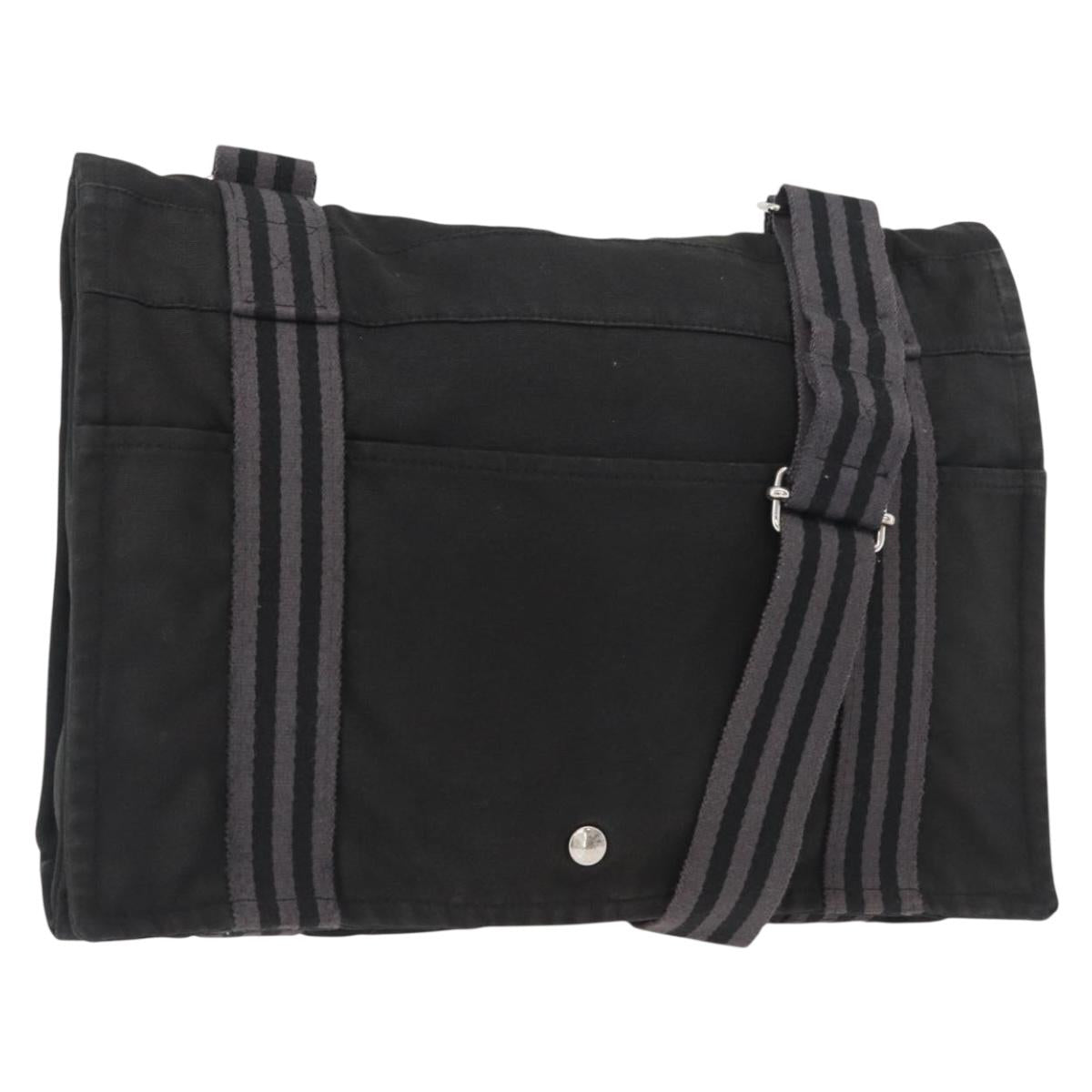 HERMES Fourre Tout Basses MM Shoulder Bag Cotton Black Silver Auth kk673