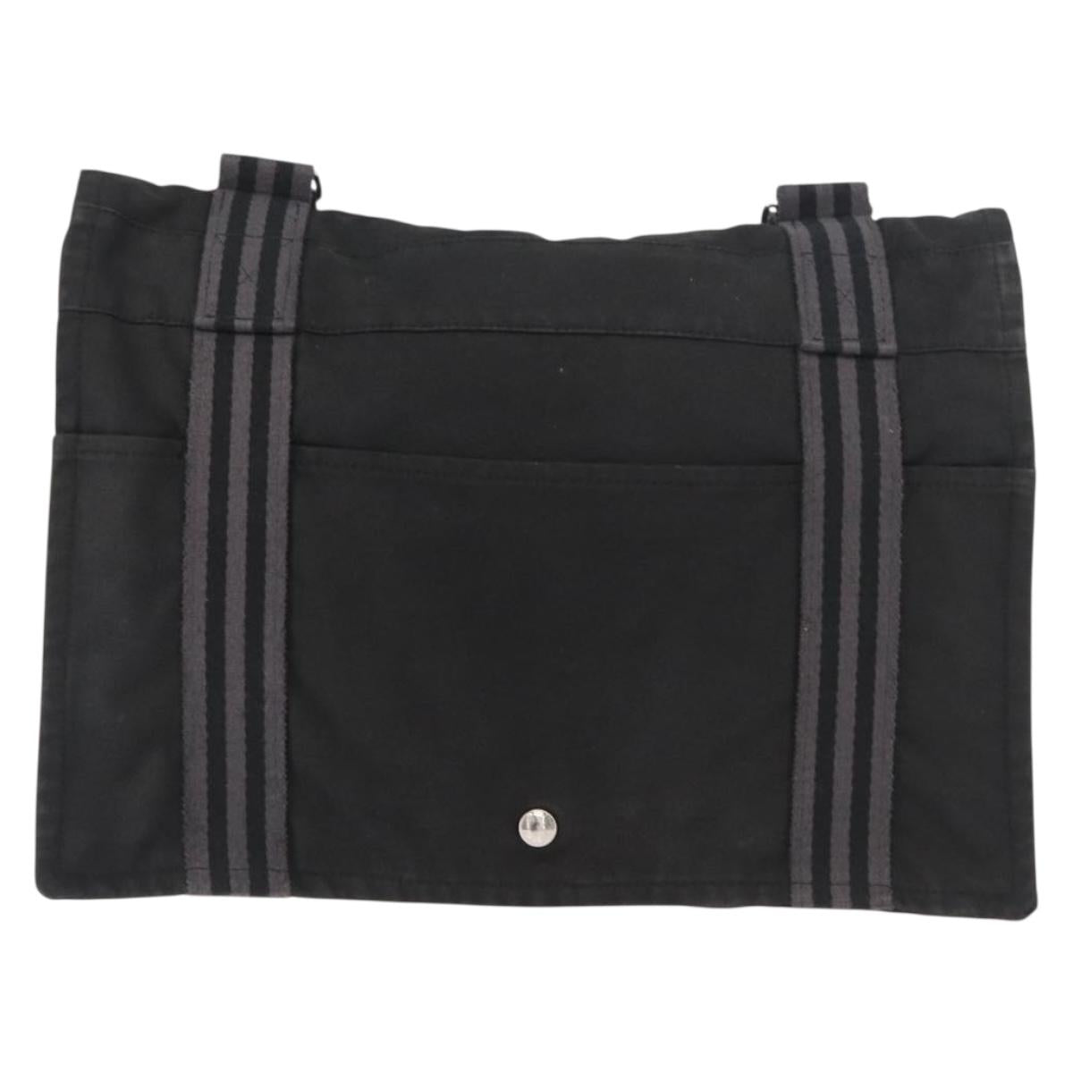 HERMES Fourre Tout Basses MM Shoulder Bag Cotton Black Silver Auth kk673