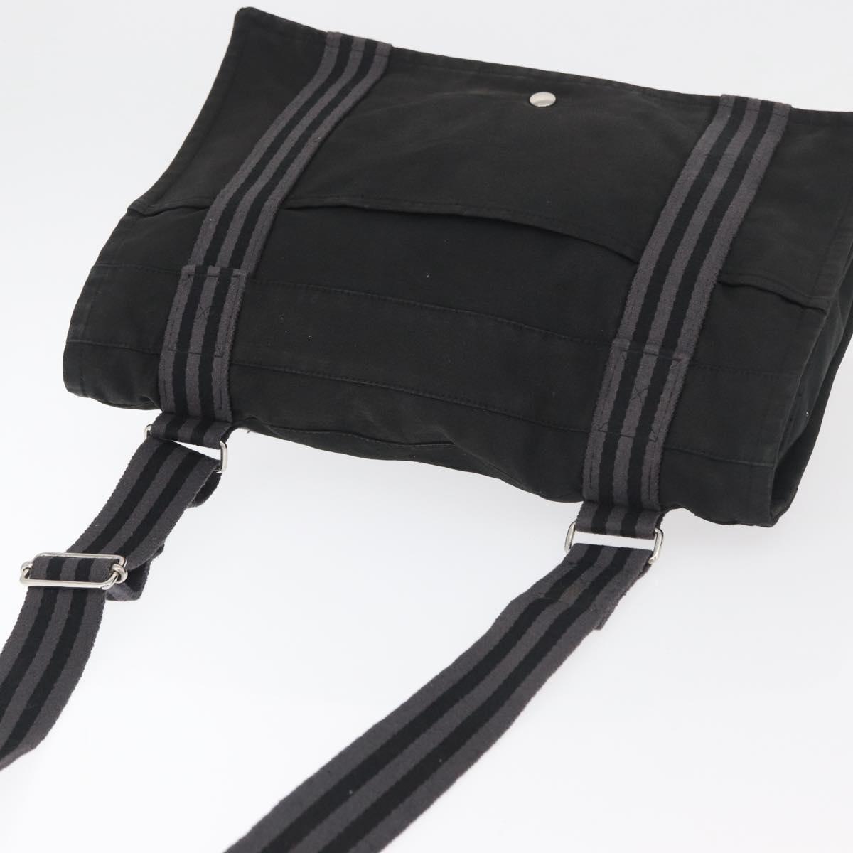HERMES Fourre Tout Basses MM Shoulder Bag Cotton Black Silver Auth kk673