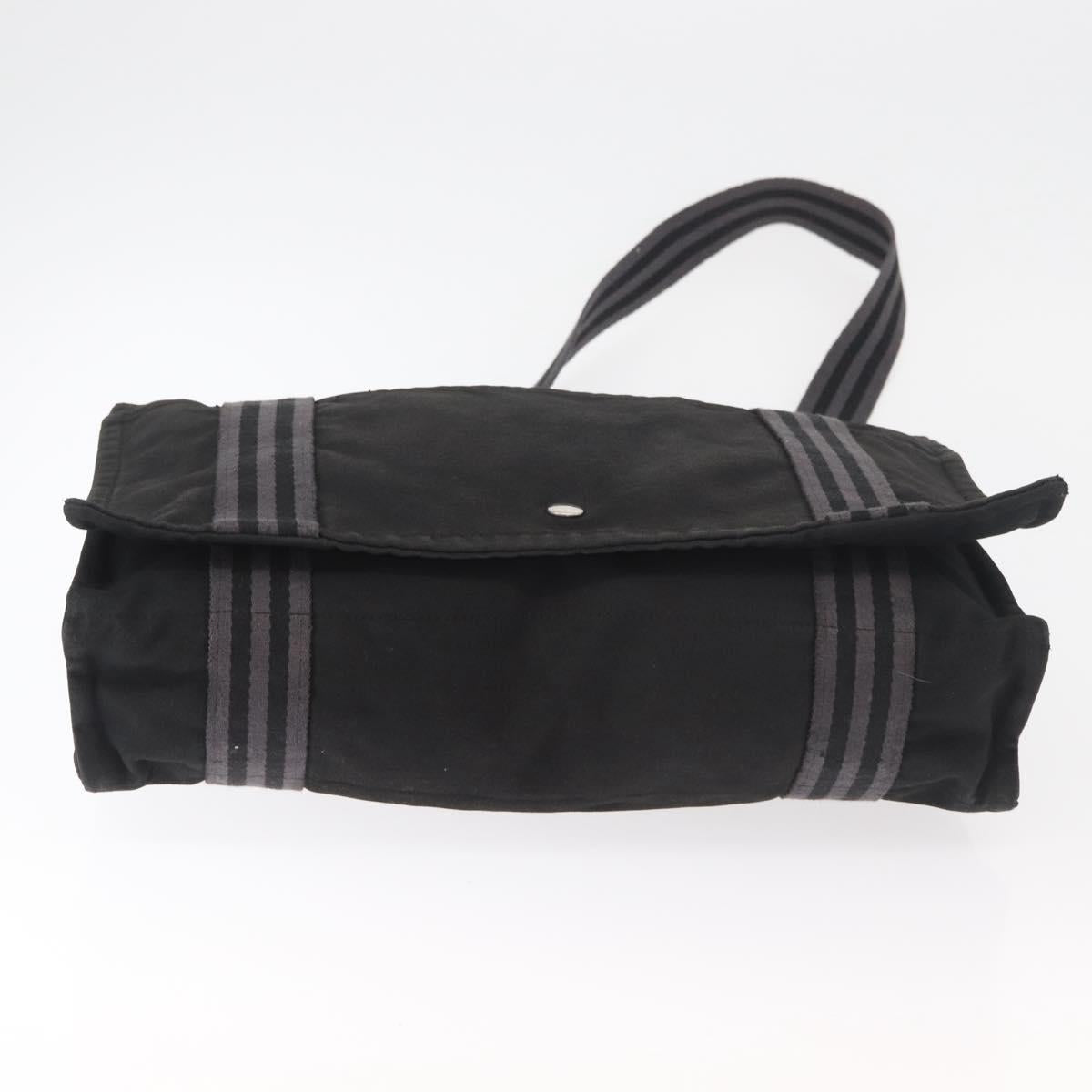 HERMES Fourre Tout Basses MM Shoulder Bag Cotton Black Silver Auth kk673