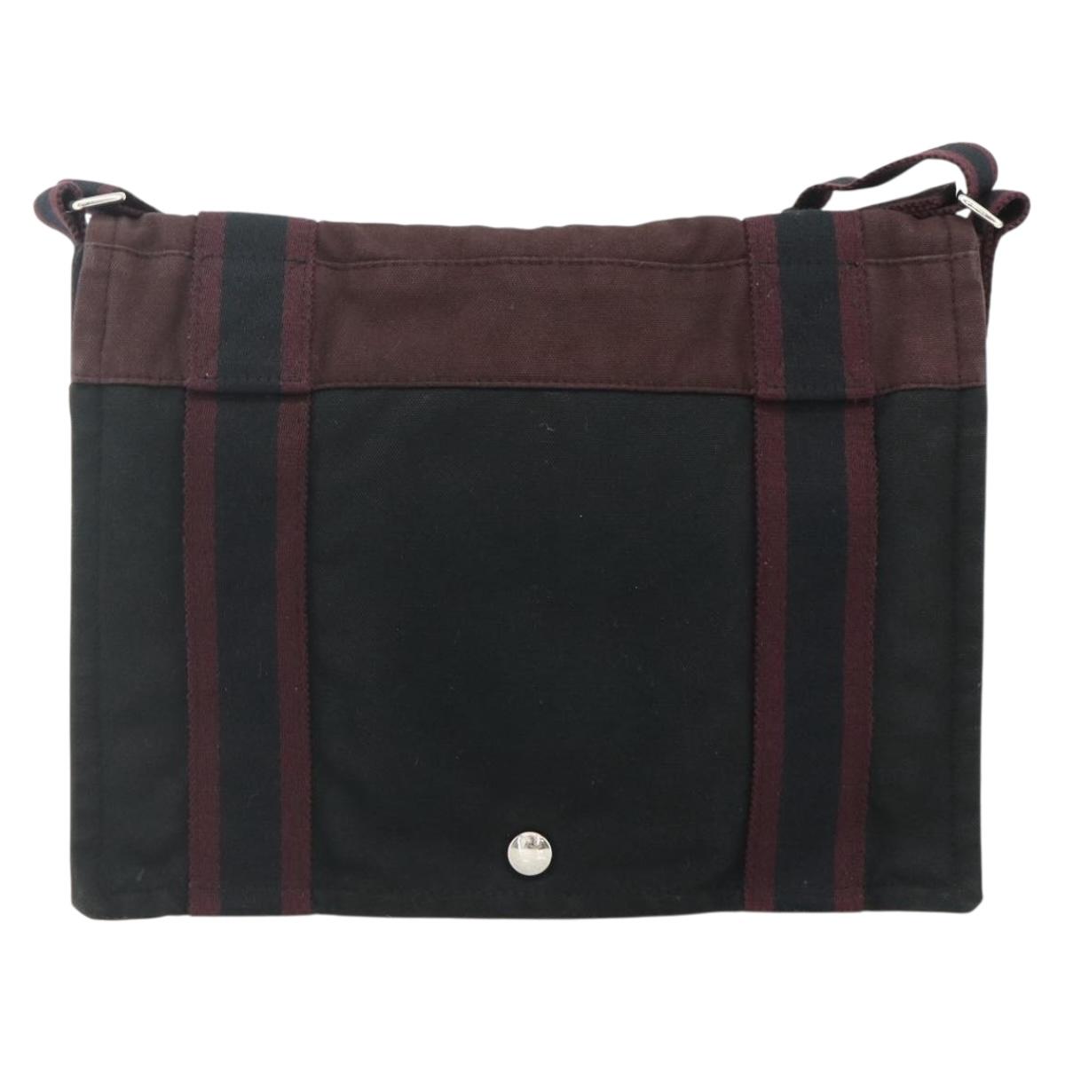 HERMES Fourre Tout Bassas PM Shoulder Bag Cotton Bordeaux Silver Auth kk674