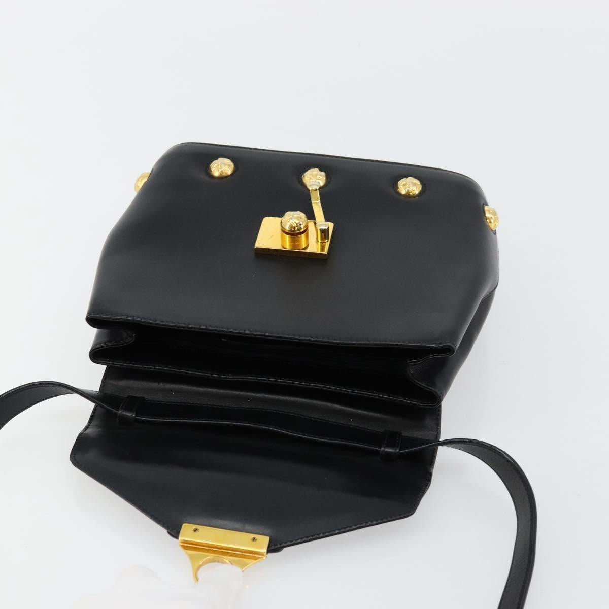 Salvatore Ferragamo Shoulder Bag Leather Black Gold Auth kk677