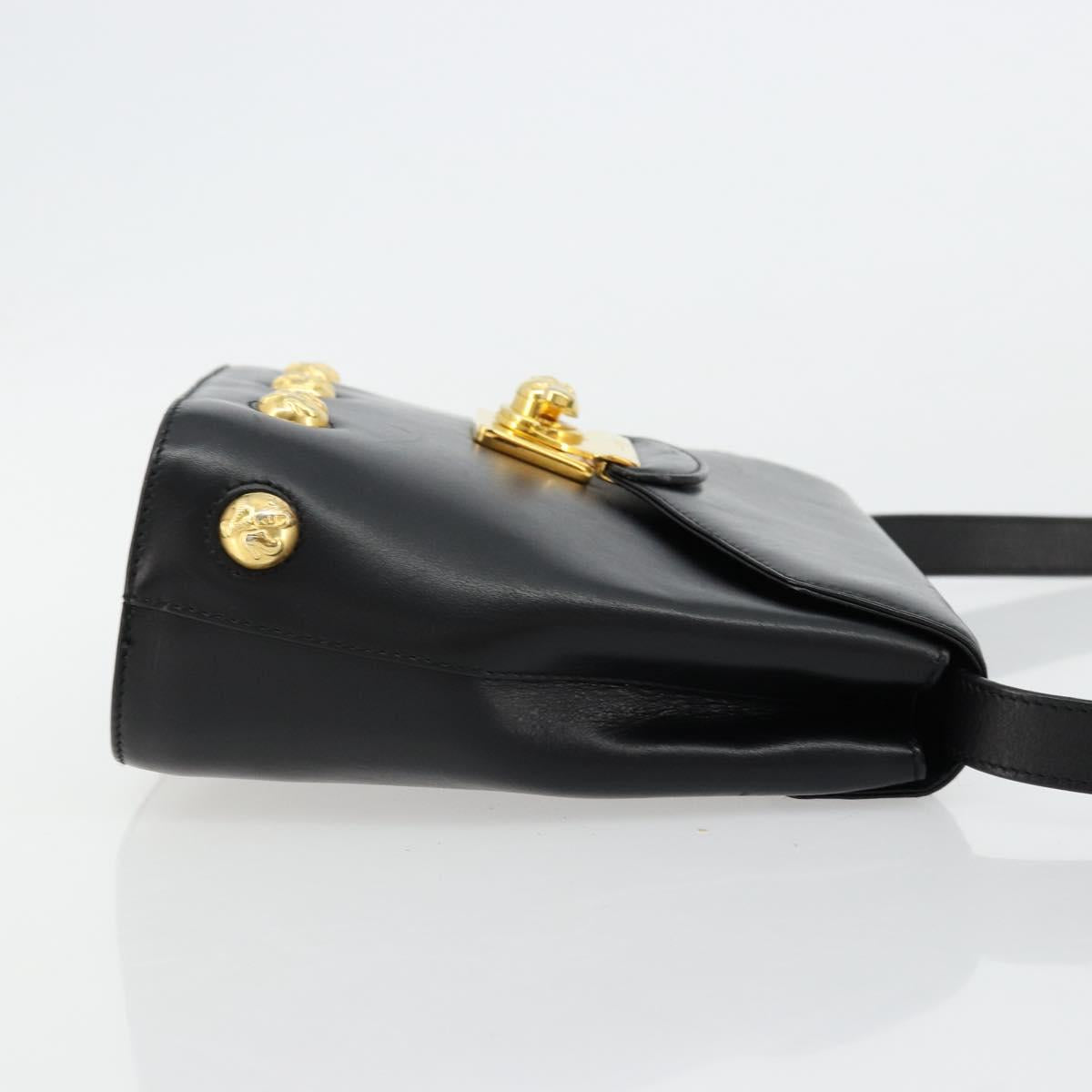 Salvatore Ferragamo Shoulder Bag Leather Black Gold Auth kk677