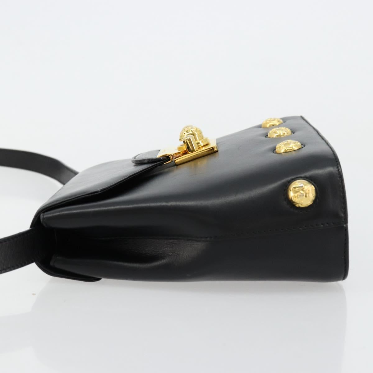 Salvatore Ferragamo Shoulder Bag Leather Black Gold Auth kk677