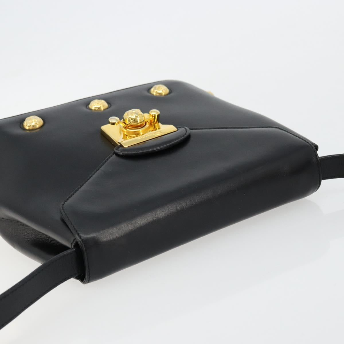 Salvatore Ferragamo Shoulder Bag Leather Black Gold Auth kk677