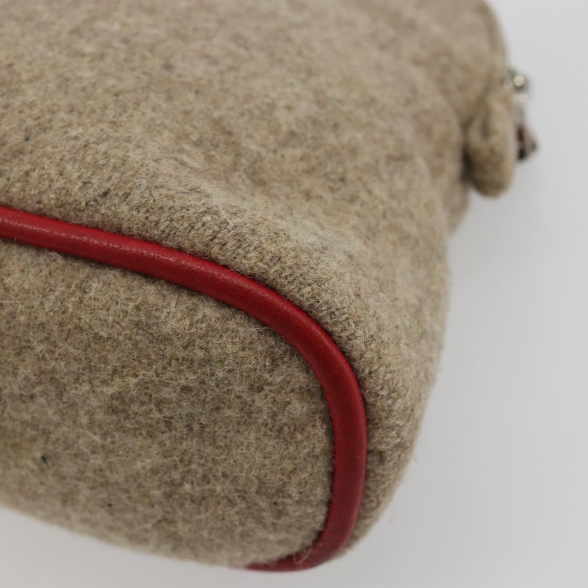 HERMES Bolide Pouch Wool Beige Silver Auth kk683V