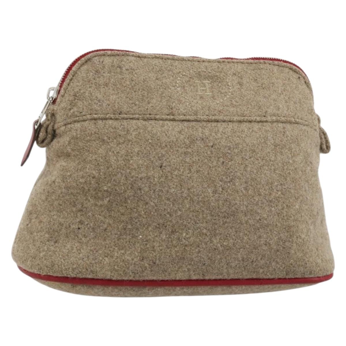 HERMES Bolide Pouch Wool Beige Silver Auth kk683V