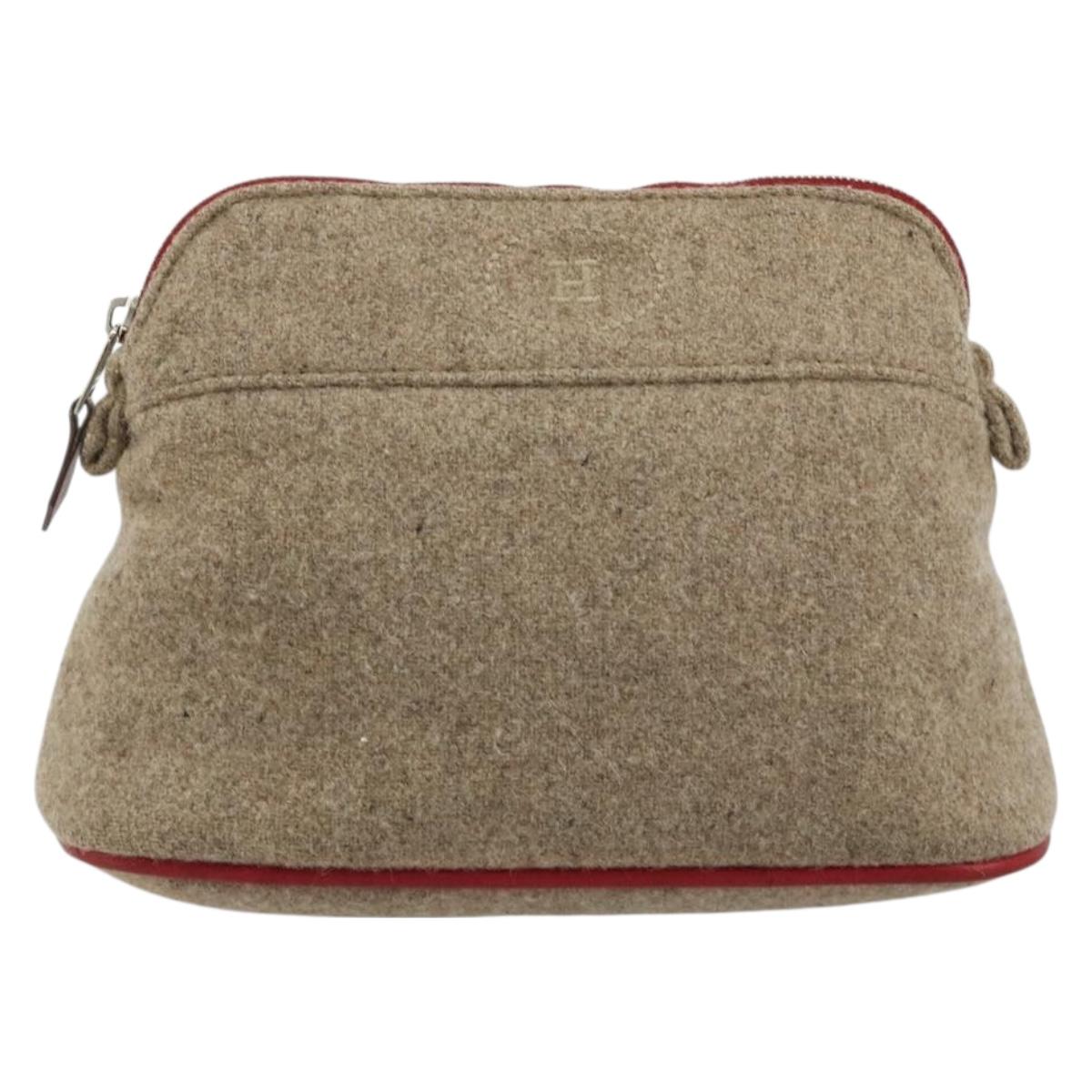 HERMES Bolide Pouch Wool Beige Silver Auth kk683V