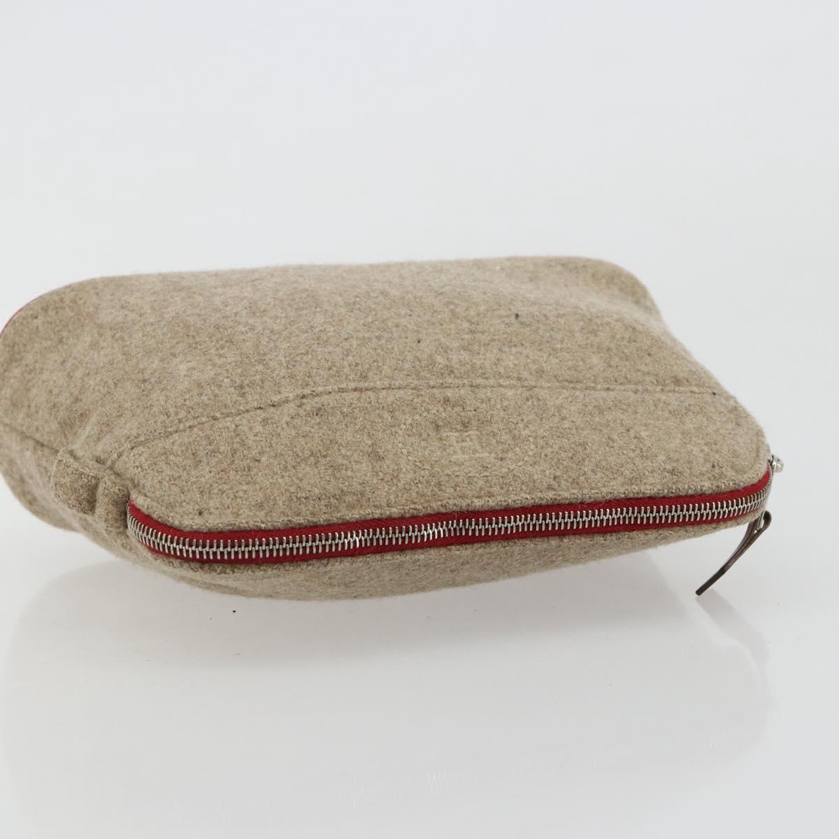 HERMES Bolide Pouch Wool Beige Silver Auth kk683V