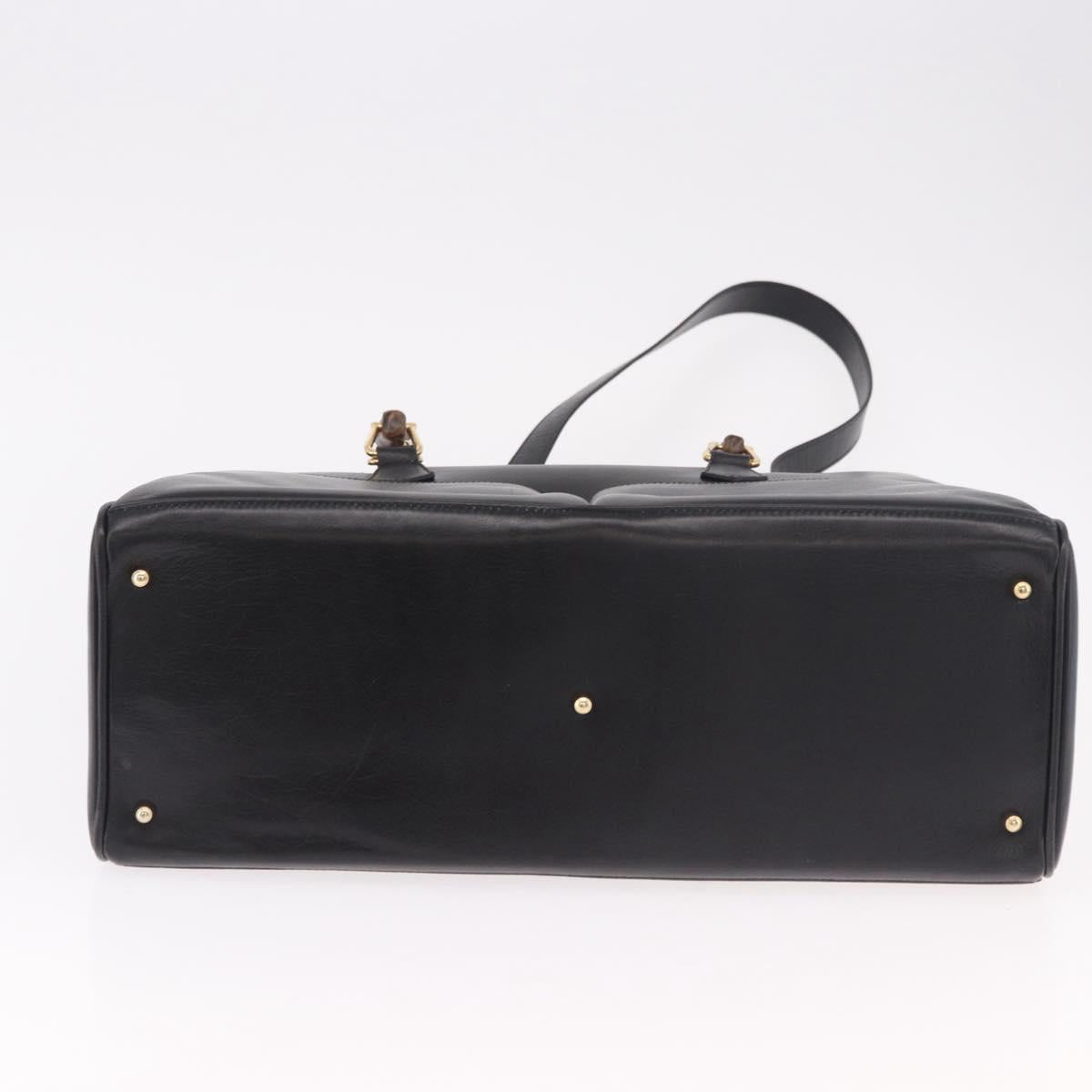 GUCCI Bamboo Hand Bag Leather 2way Black Gold 002 2855 0322 0 Auth kk684