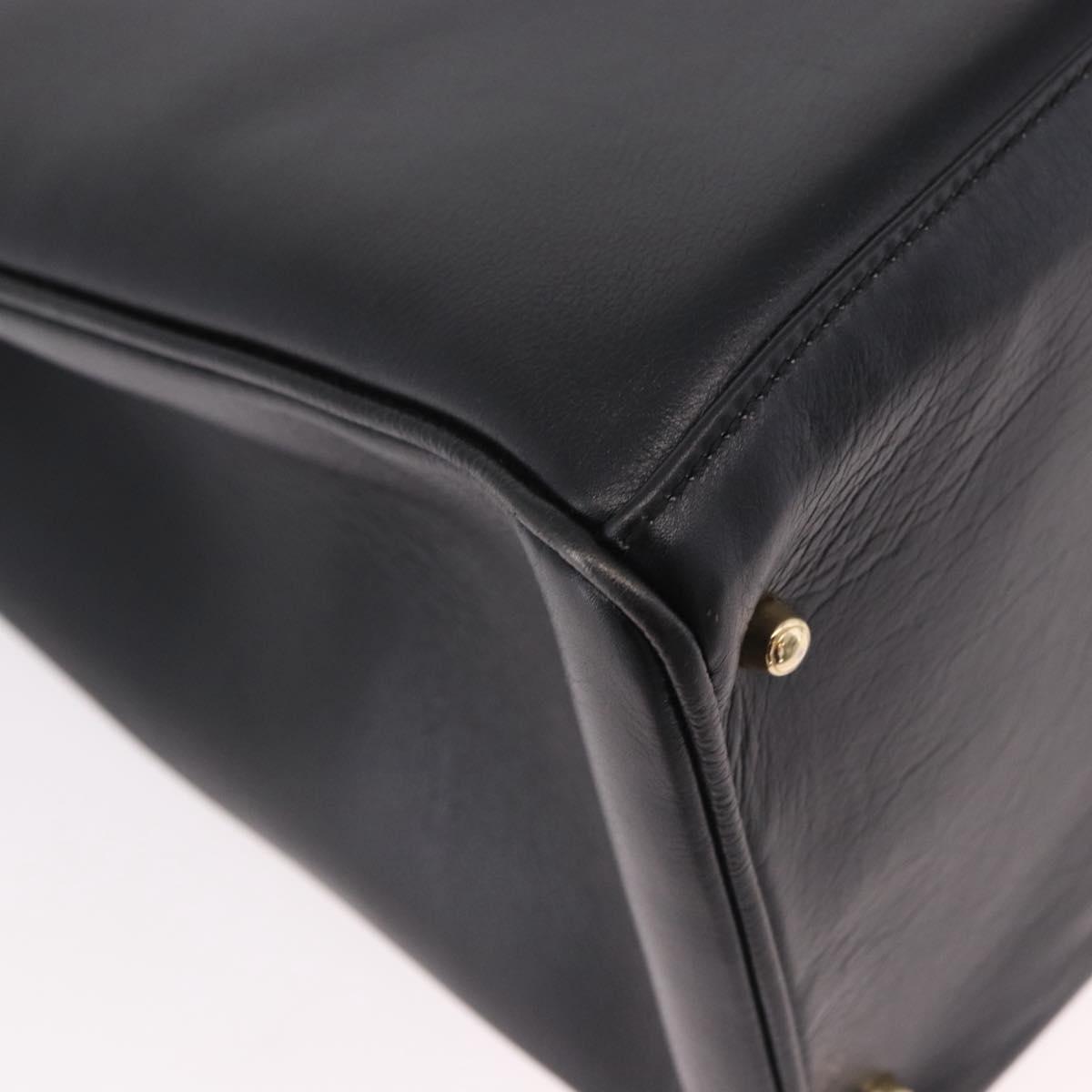 GUCCI Bamboo Hand Bag Leather 2way Black Gold 002 2855 0322 0 Auth kk684