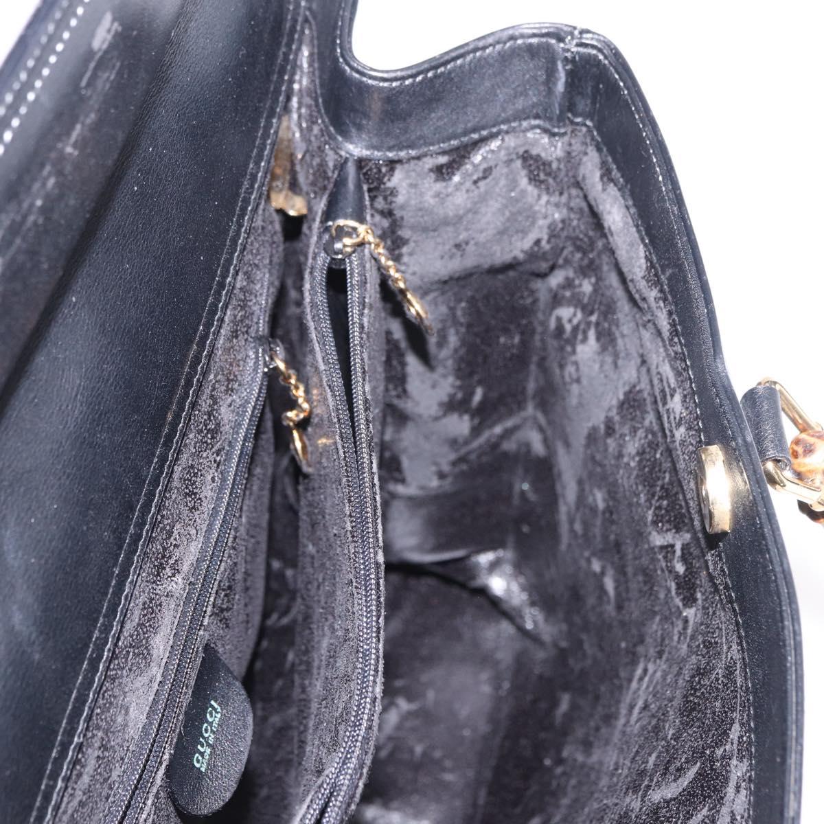 GUCCI Bamboo Hand Bag Leather 2way Black Gold 002 2855 0322 0 Auth kk684
