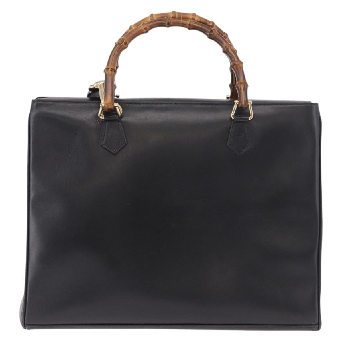 GUCCI Bamboo Hand Bag Leather 2way Black Gold 002 2855 0322 0 Auth kk684