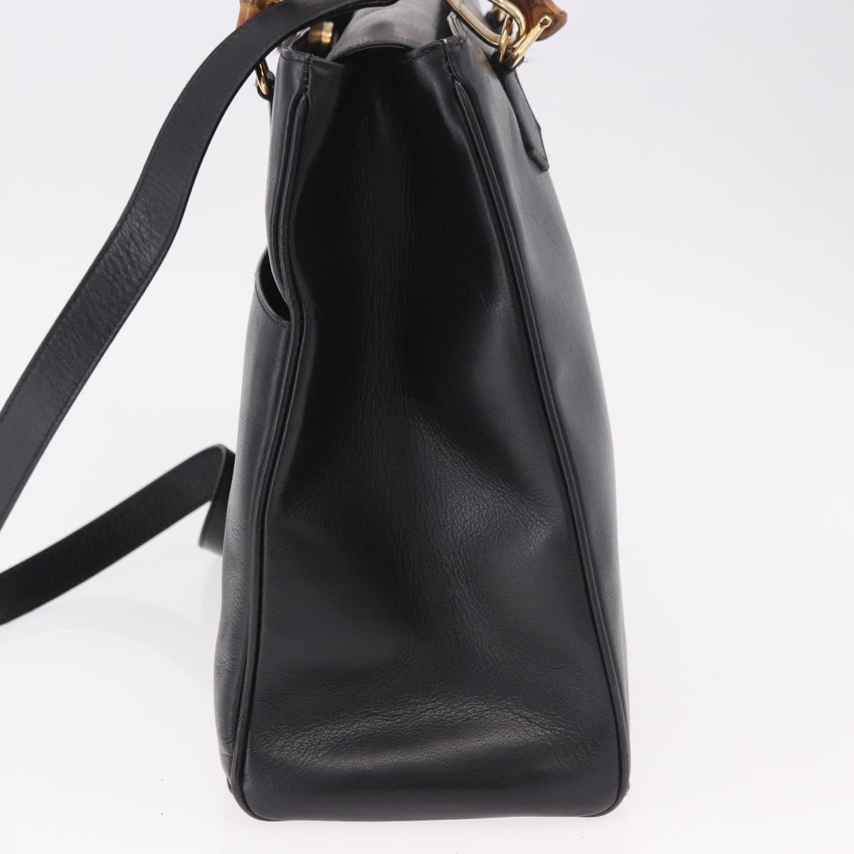 GUCCI Bamboo Hand Bag Leather 2way Black Gold 002 2855 0322 0 Auth kk684